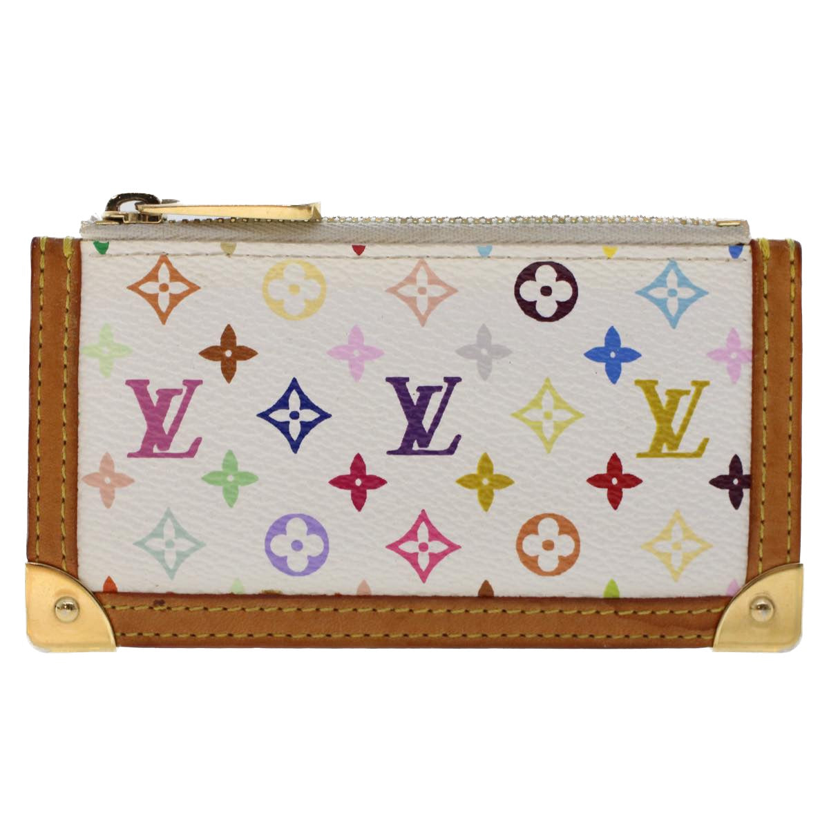 LOUIS VUITTON Monogram Multicolor Pochette Cles Purse White M92655 Auth 49633