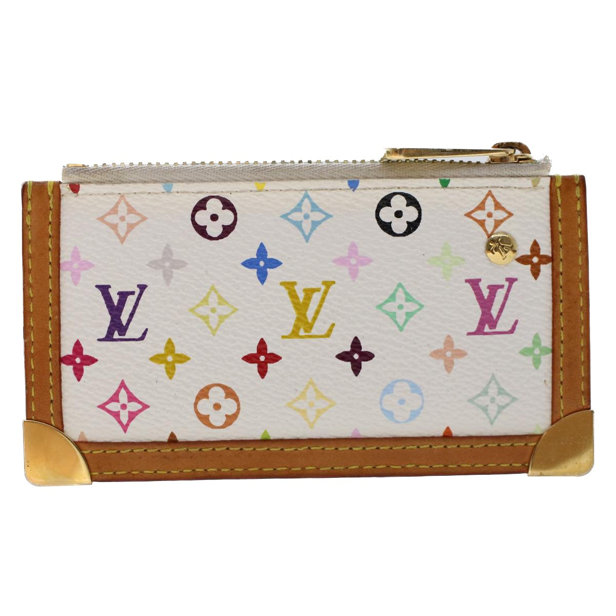 LOUIS VUITTON Monogram Multicolor Pochette Cles Purse White M92655 Auth 49633