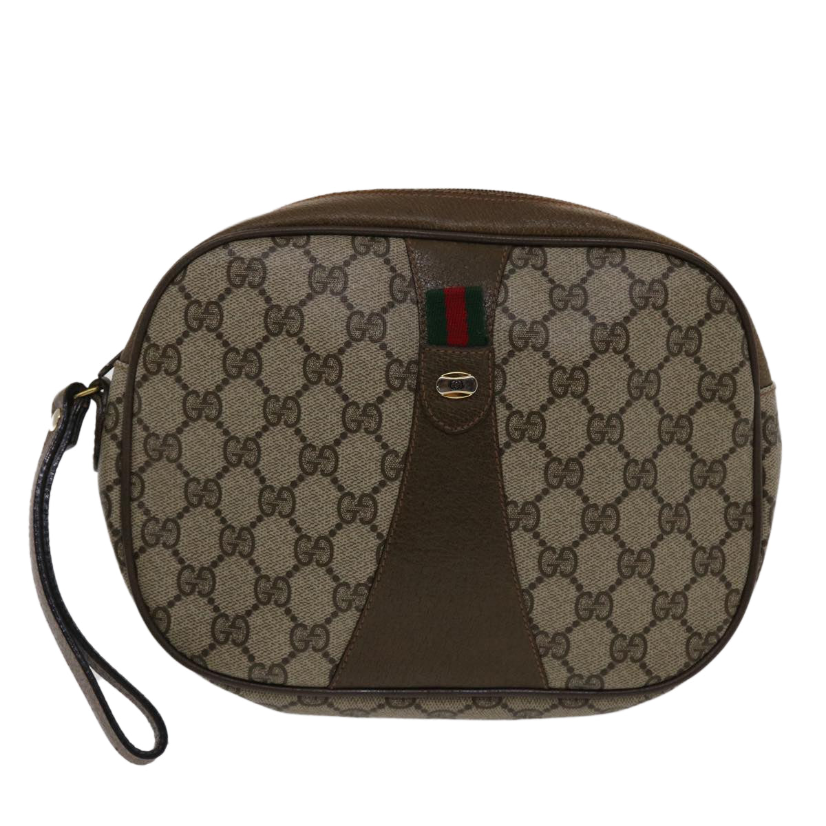 GUCCI GG Canvas Web Sherry Line Clutch Bag Beige Red Green 89 01 034 Auth 49787