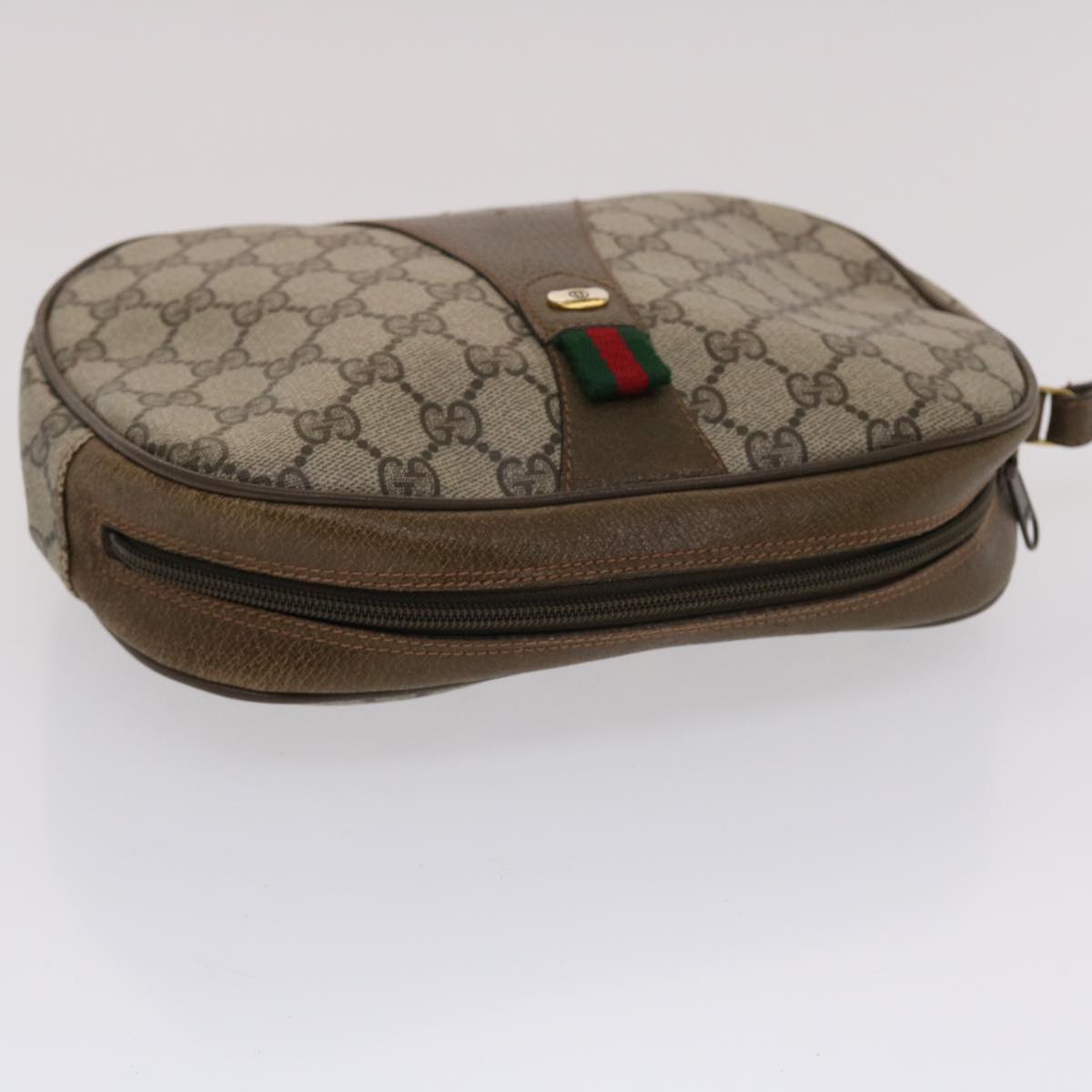 GUCCI GG Canvas Web Sherry Line Clutch Bag Beige Red Green 89 01 034 Auth 49787