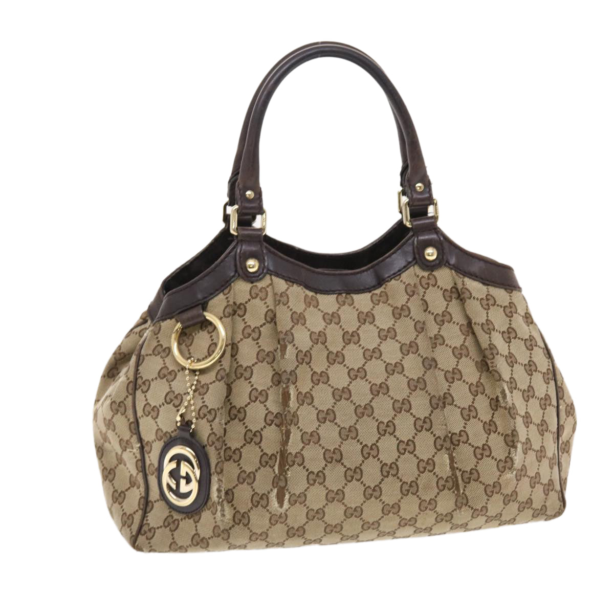 GUCCI GG Canvas Hand Bag Leather Beige 211944 Auth 49822