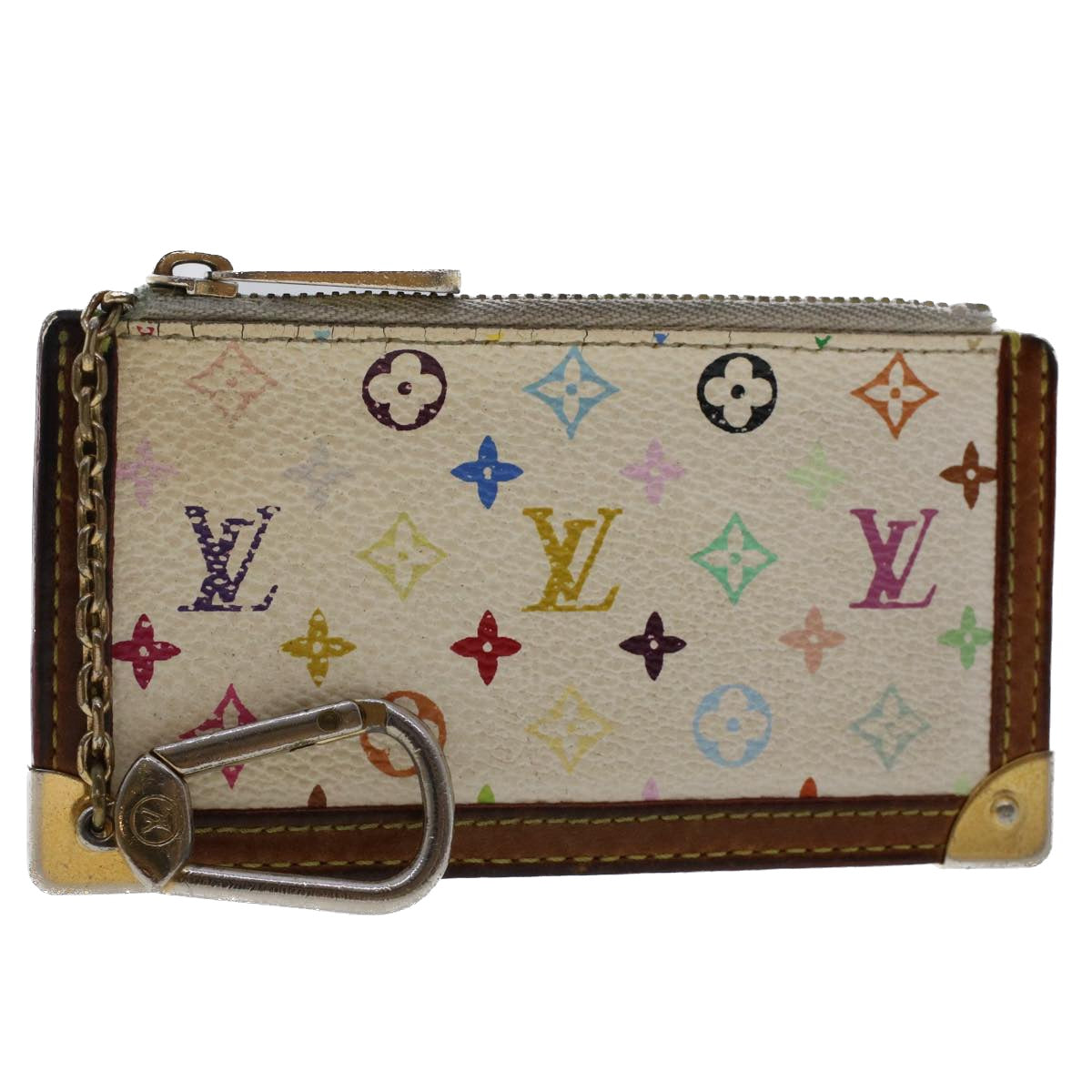 LOUIS VUITTON Monogram Multicolor Pochette Cles Purse White M92655 Auth 49876