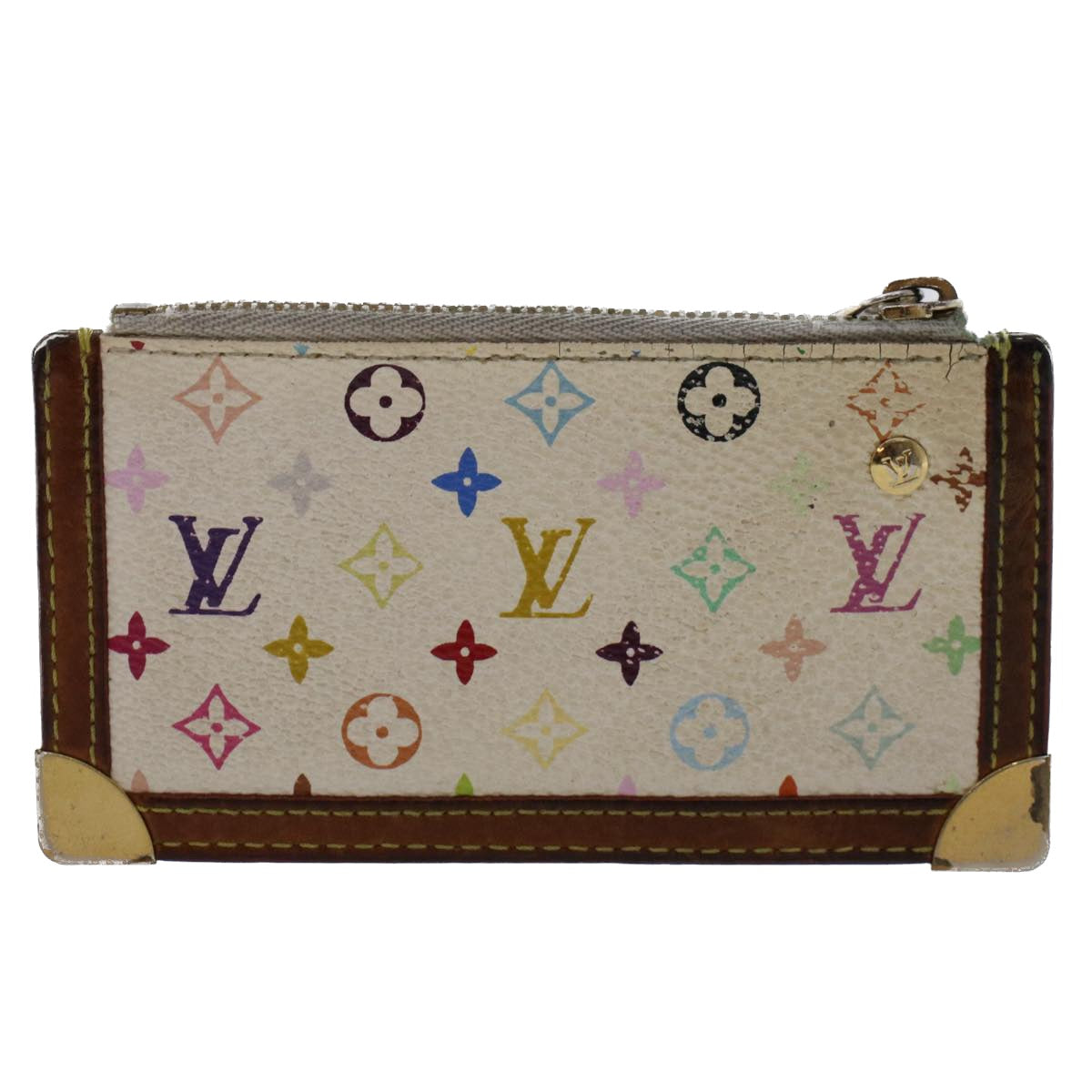 LOUIS VUITTON Monogram Multicolor Pochette Cles Purse White M92655 Auth 49876