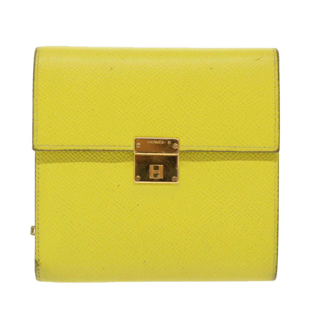 HERMES Click 12 Wallet Leather Yellow Auth 49893