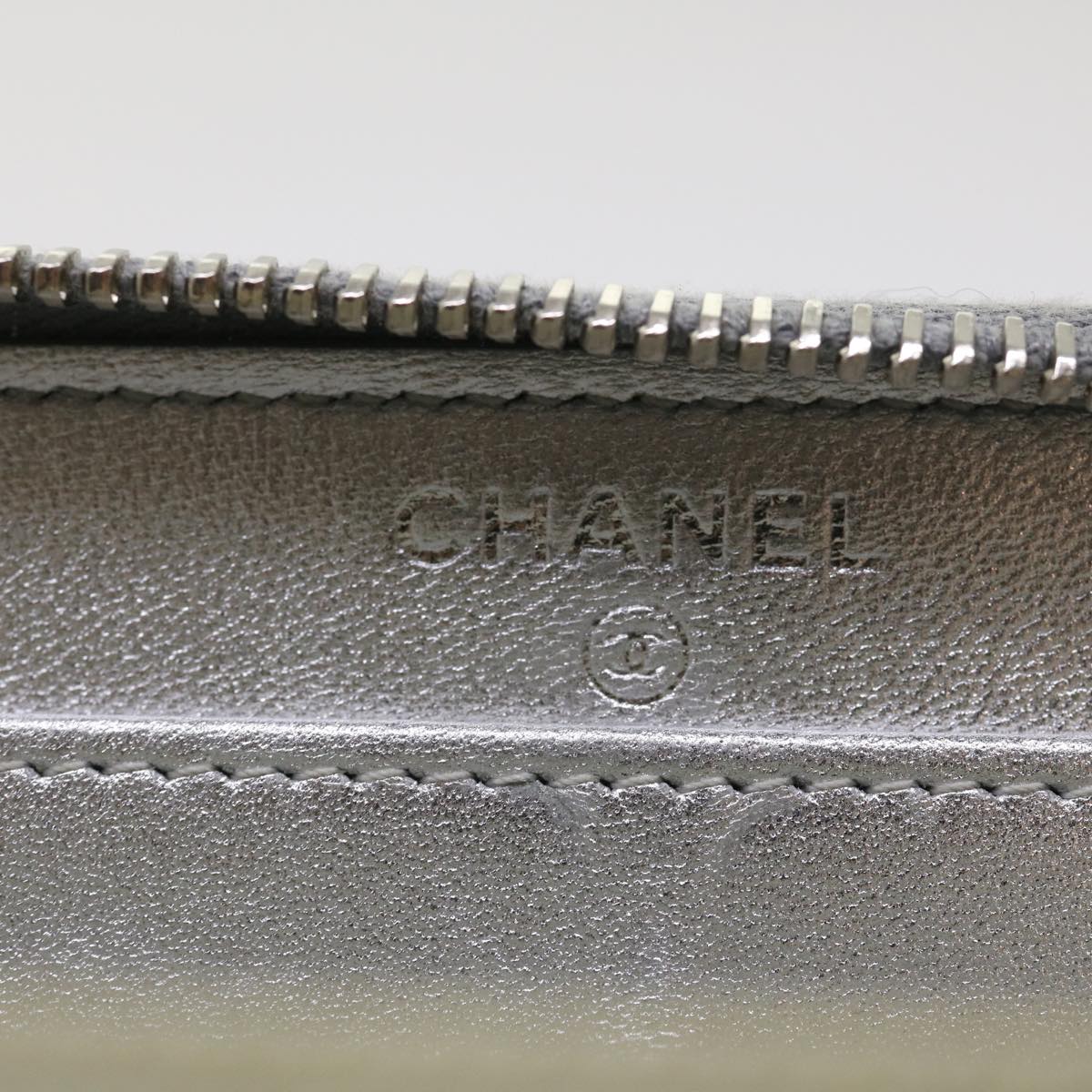 CHANEL Long Wallet Lamb Skin Silver CC Auth 49958A