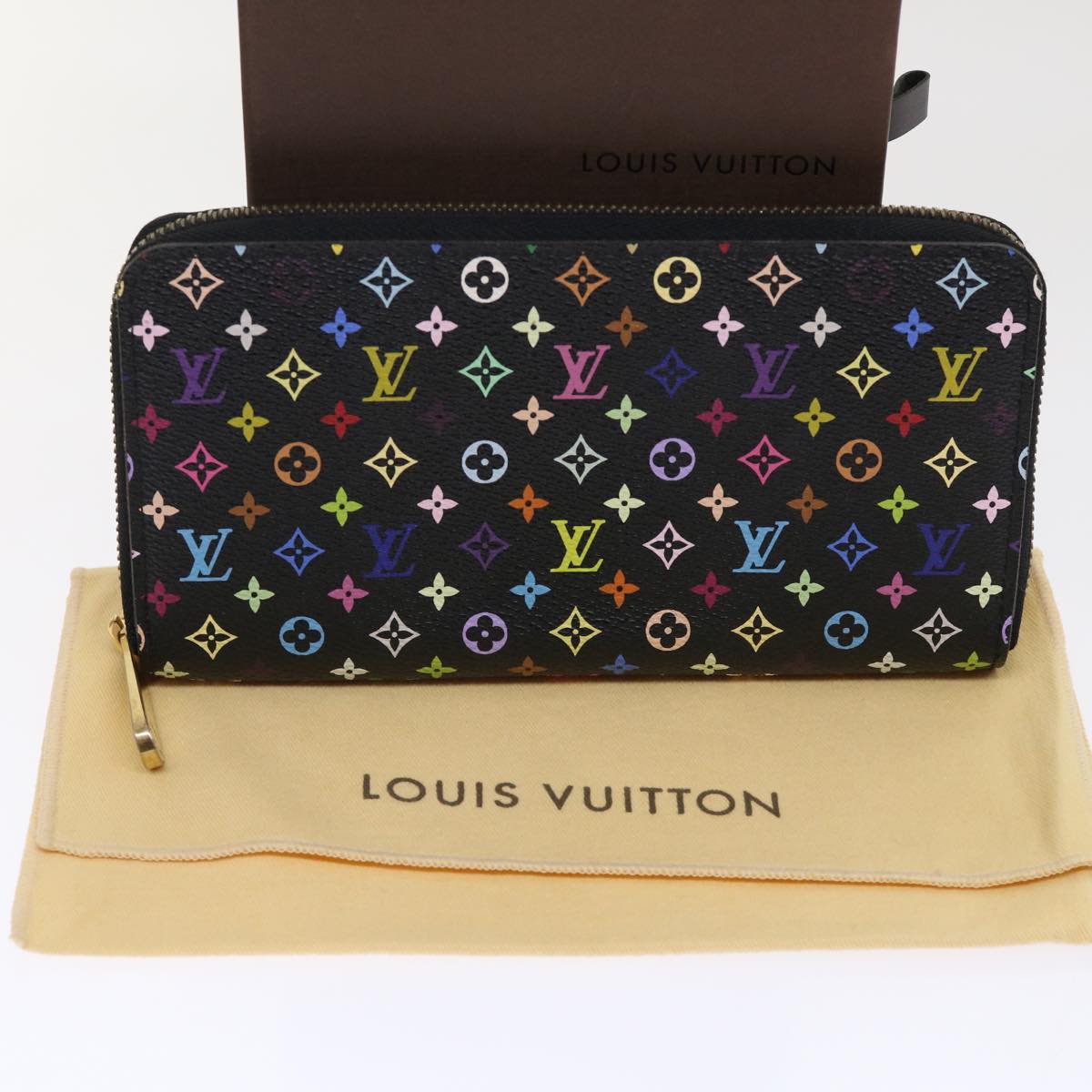 LOUIS VUITTON Monogram Multicolor Zippy Wallet Black M60050 LV Auth 50016A