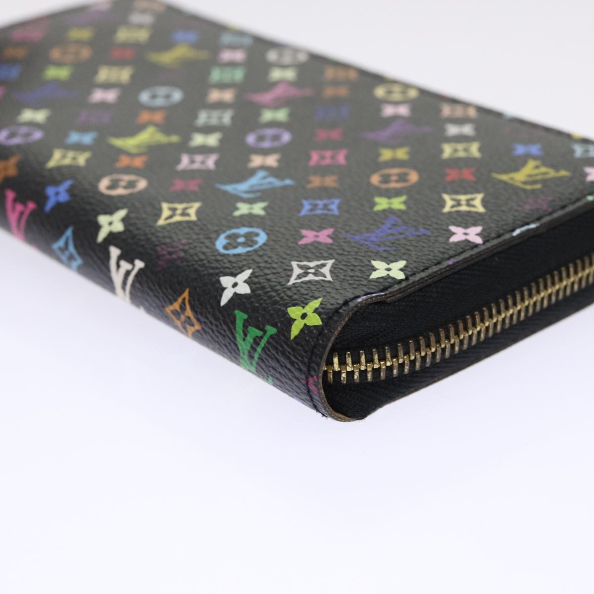 LOUIS VUITTON Monogram Multicolor Zippy Wallet Black M60050 LV Auth 50016A