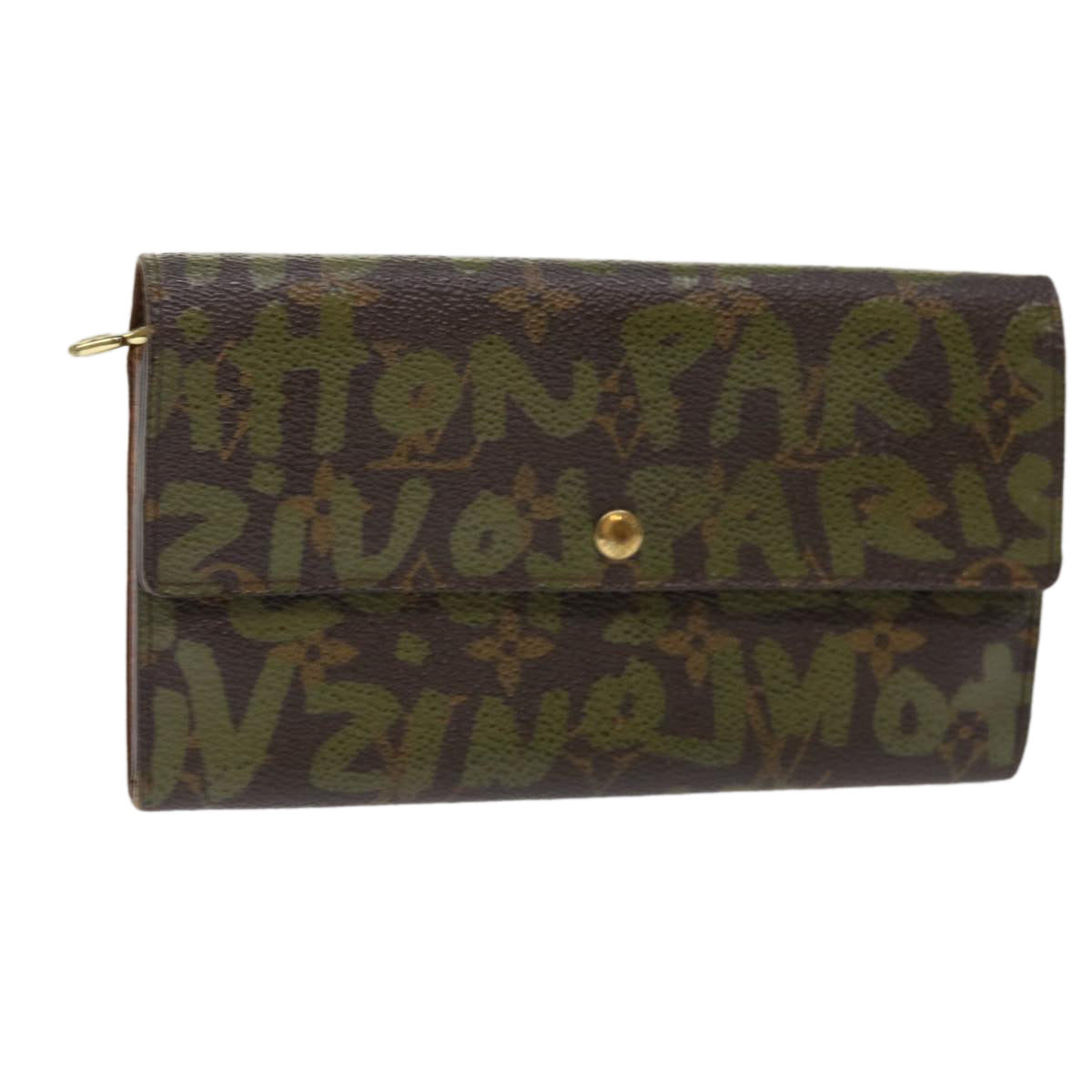 LOUIS VUITTON Graffiti Porte Monnaie Credit Long Wallet Khaki M92188 Auth 50243