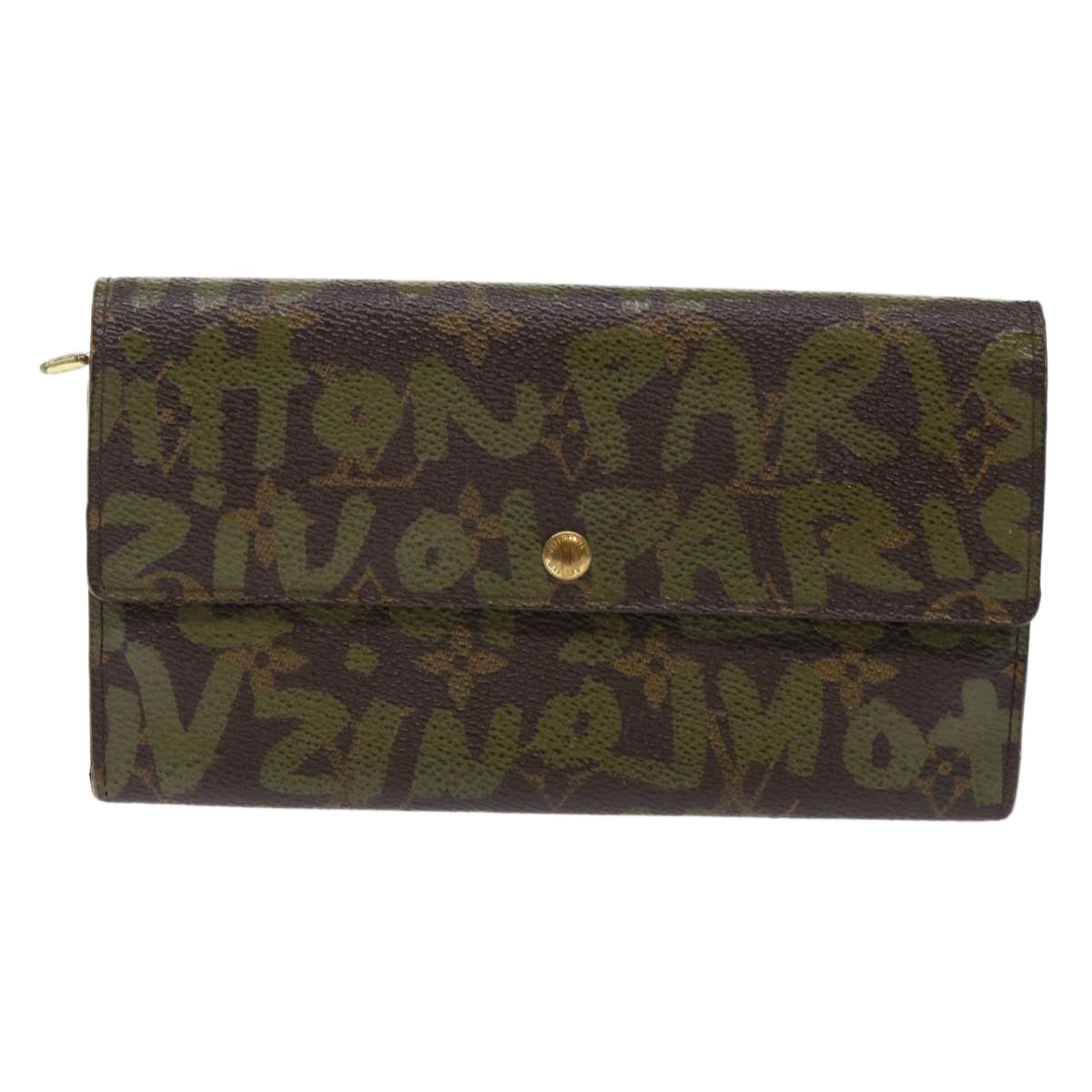 LOUIS VUITTON Graffiti Porte Monnaie Credit Long Wallet Khaki M92188 Auth 50243