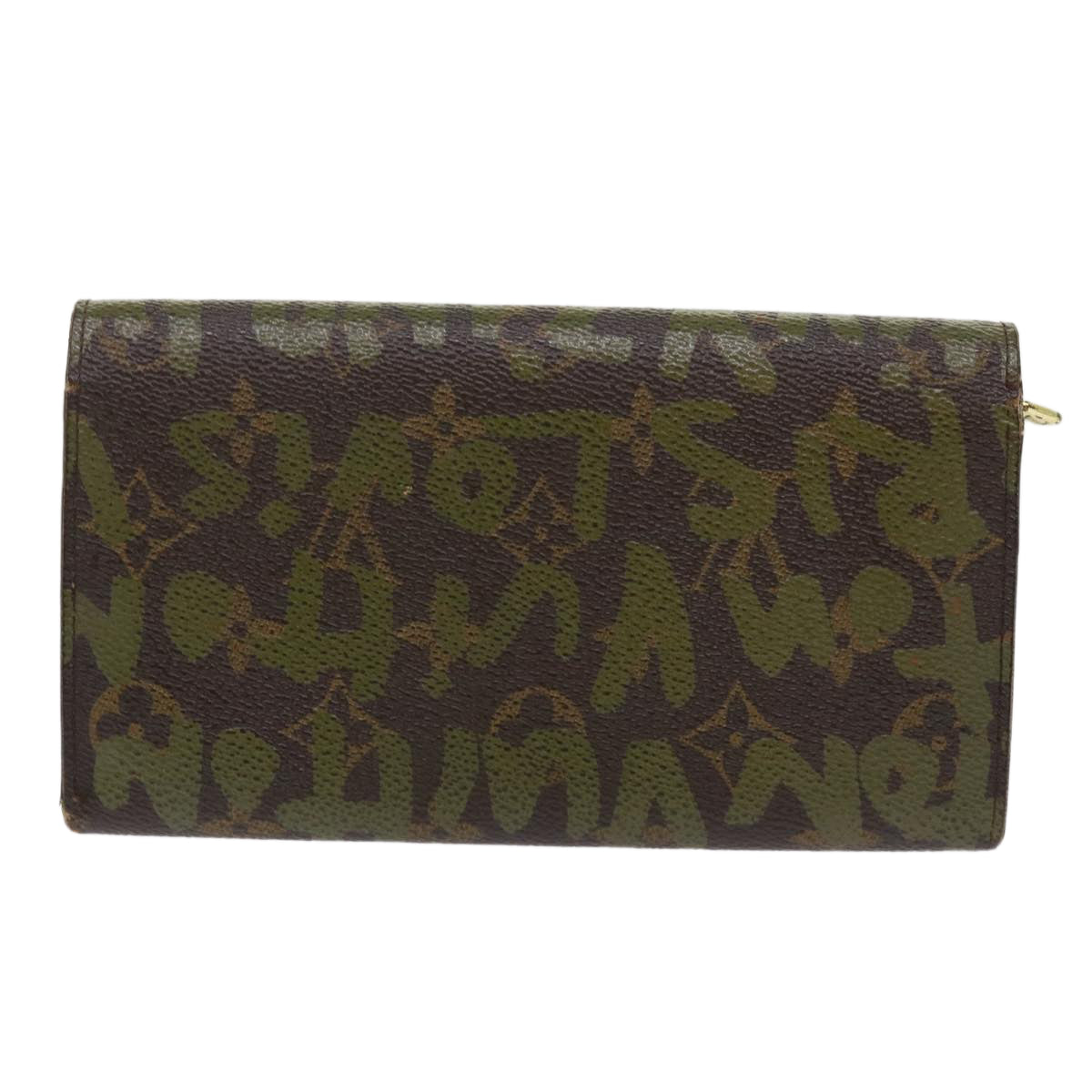 LOUIS VUITTON Graffiti Porte Monnaie Credit Long Wallet Khaki M92188 Auth 50243