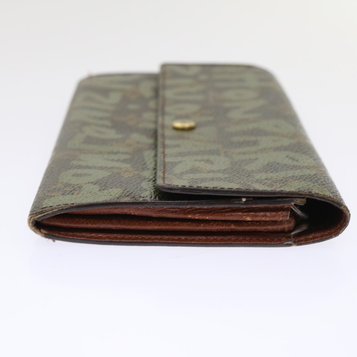 LOUIS VUITTON Graffiti Porte Monnaie Credit Long Wallet Khaki M92188 Auth 50243