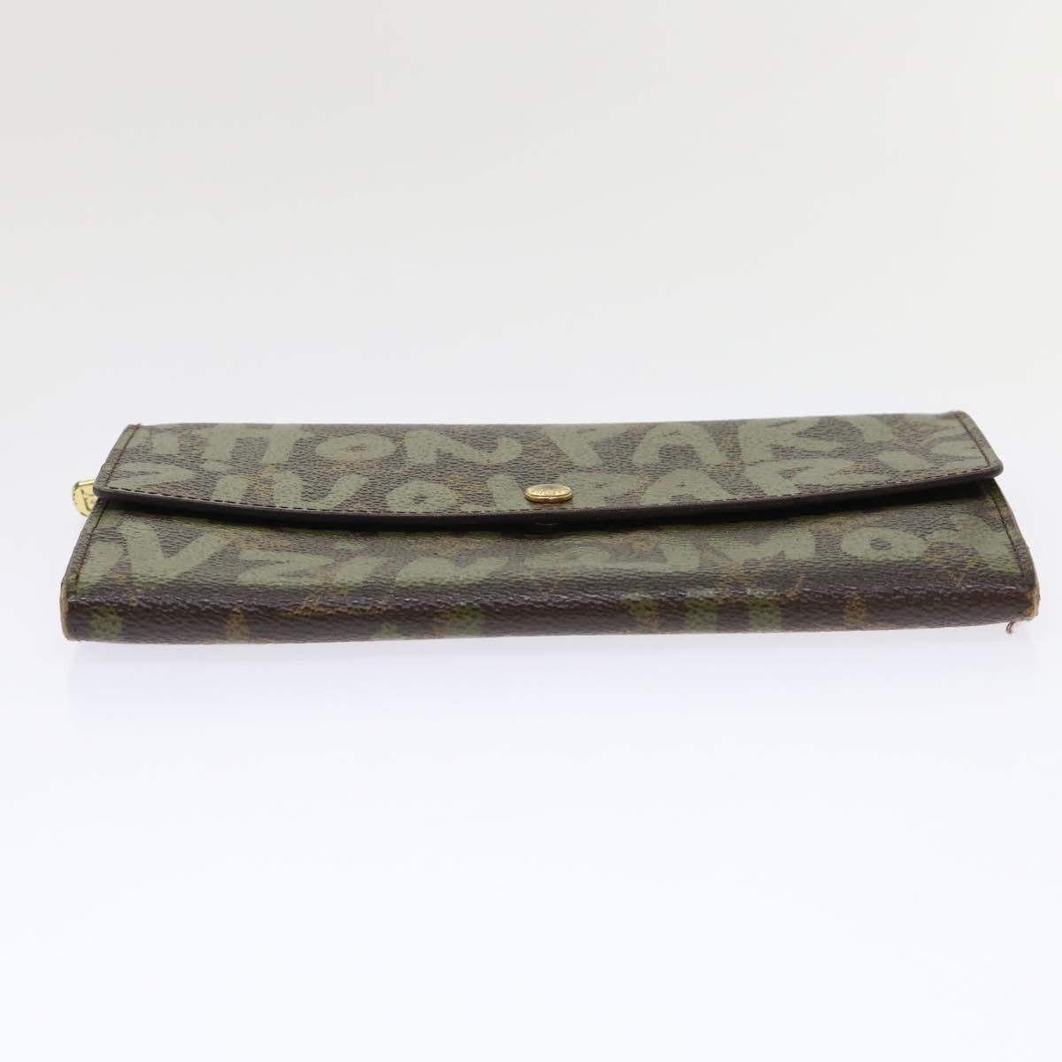 LOUIS VUITTON Graffiti Porte Monnaie Credit Long Wallet Khaki M92188 Auth 50243