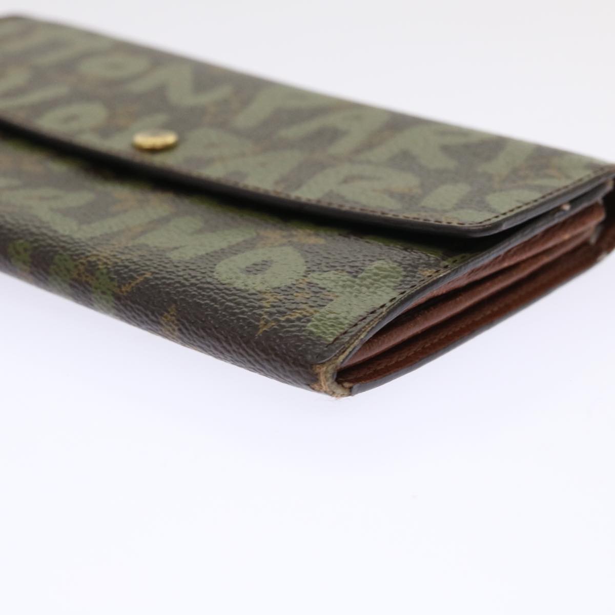 LOUIS VUITTON Graffiti Porte Monnaie Credit Long Wallet Khaki M92188 Auth 50243