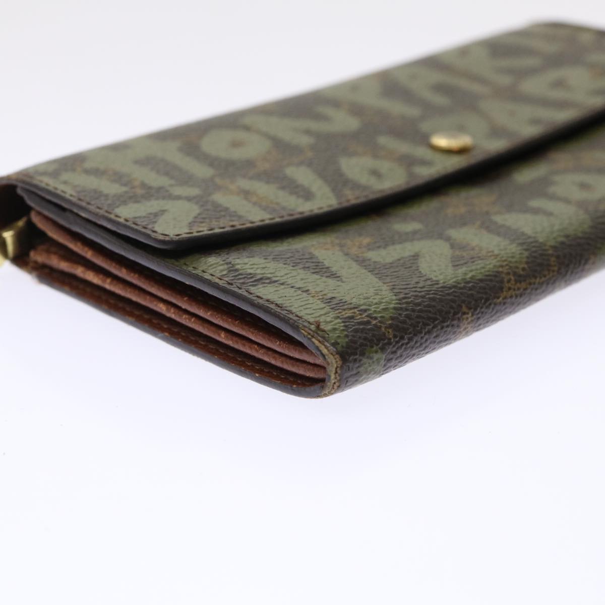 LOUIS VUITTON Graffiti Porte Monnaie Credit Long Wallet Khaki M92188 Auth 50243