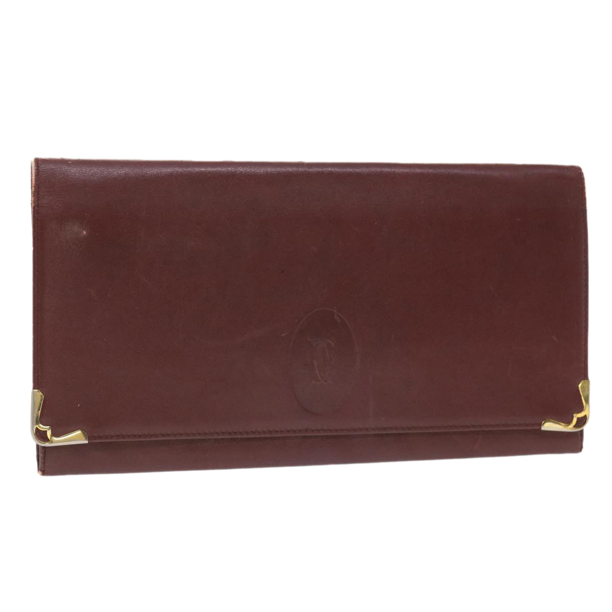 CARTIER Clutch Bag Leather Wine Red Auth 50447