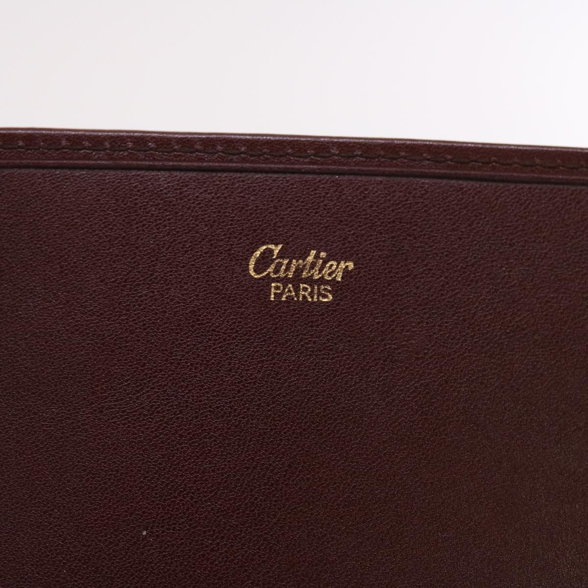 CARTIER Clutch Bag Leather Wine Red Auth 50447