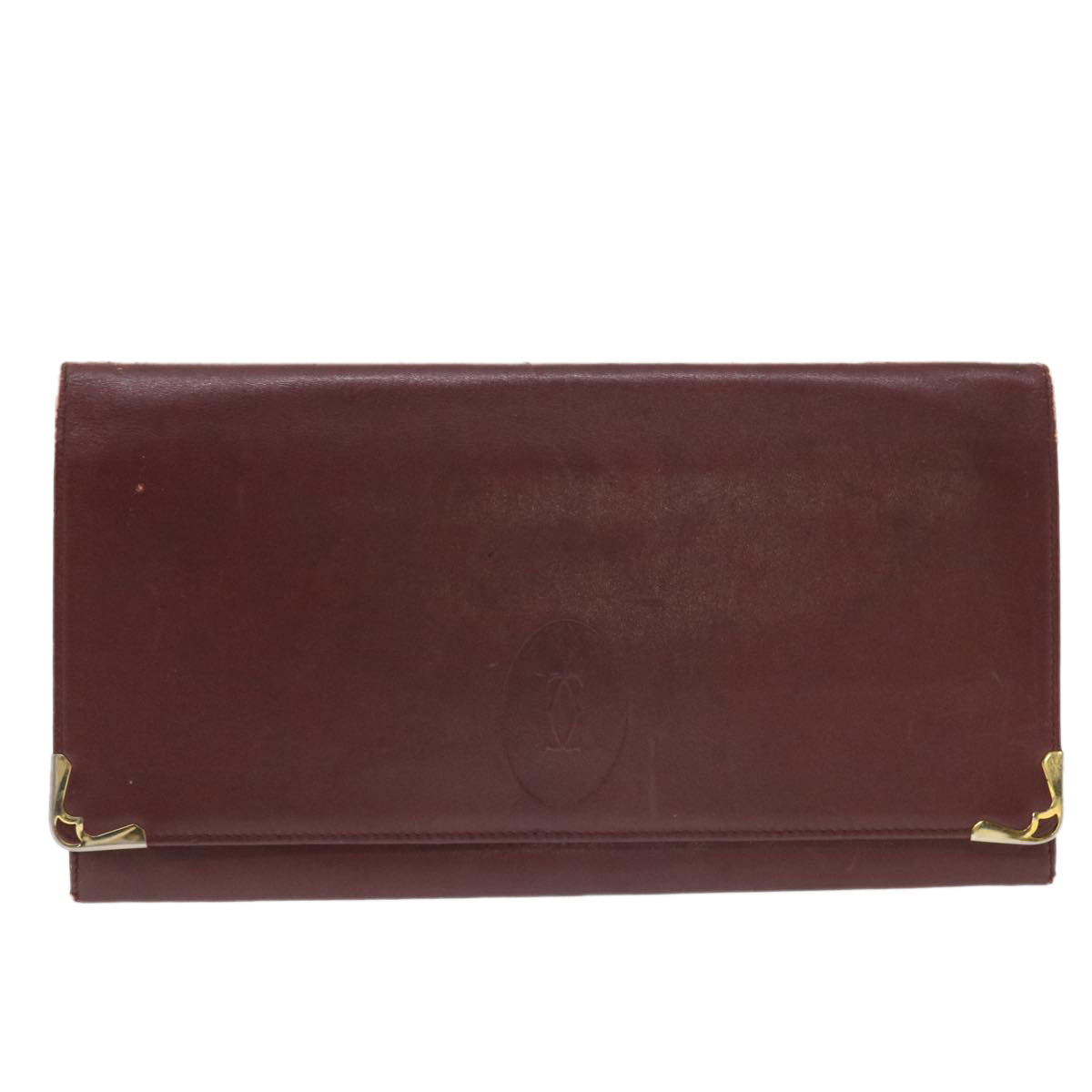 CARTIER Clutch Bag Leather Wine Red Auth 50447