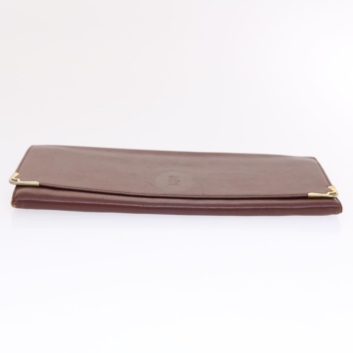 CARTIER Clutch Bag Leather Wine Red Auth 50447