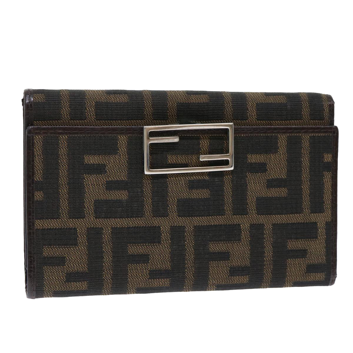 FENDI Zucca Canvas Wallet Black Brown Auth 50751