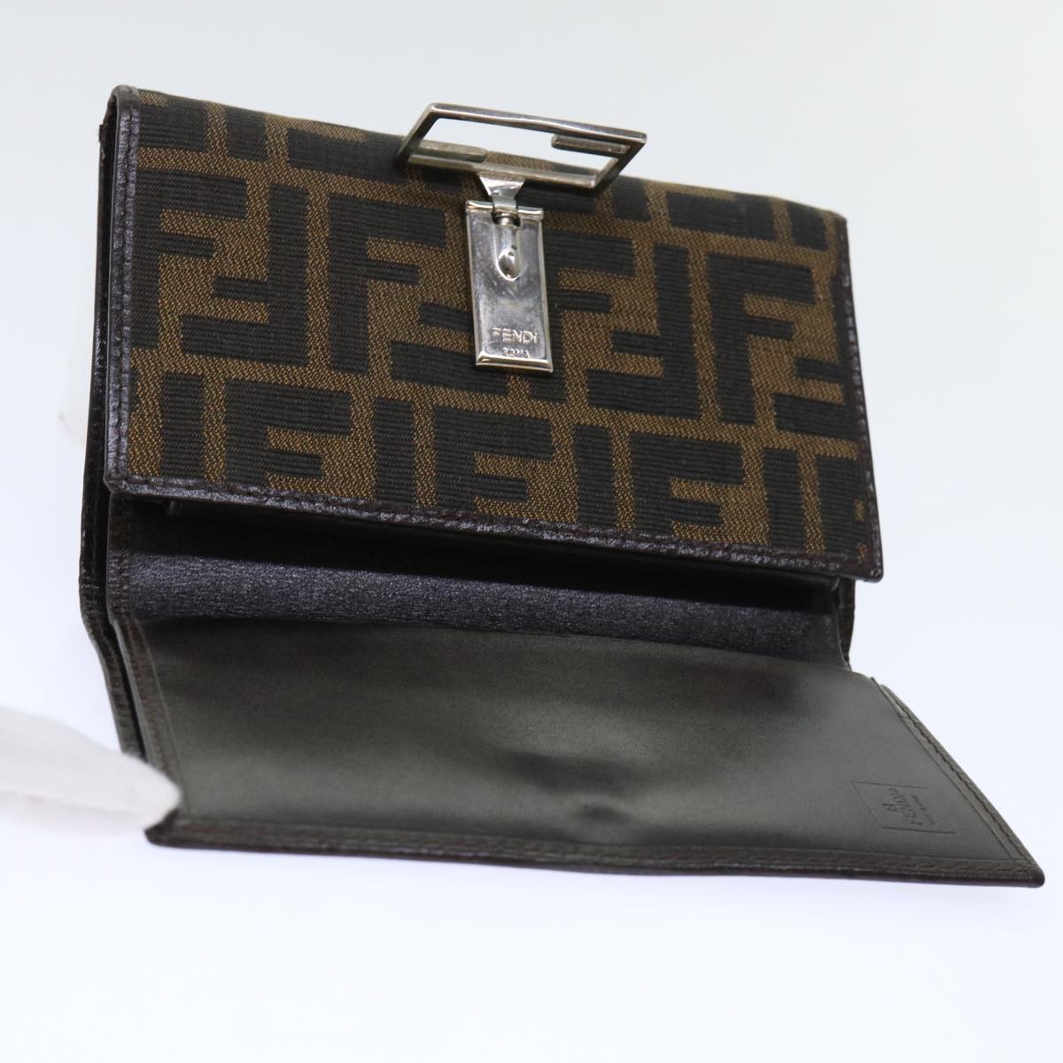 FENDI Zucca Canvas Wallet Black Brown Auth 50751