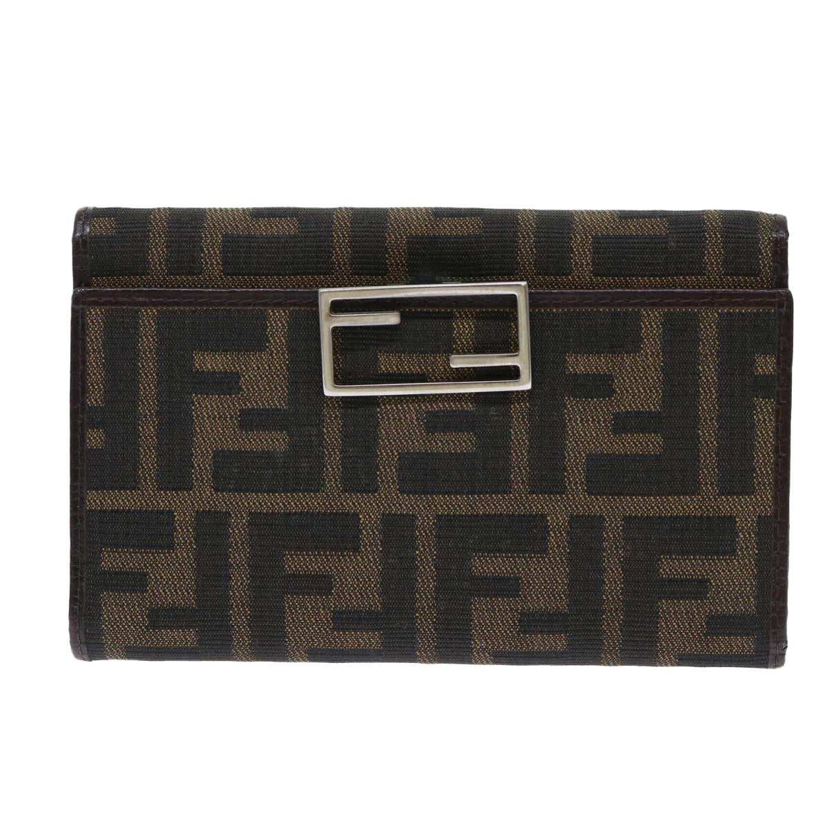 FENDI Zucca Canvas Wallet Black Brown Auth 50751