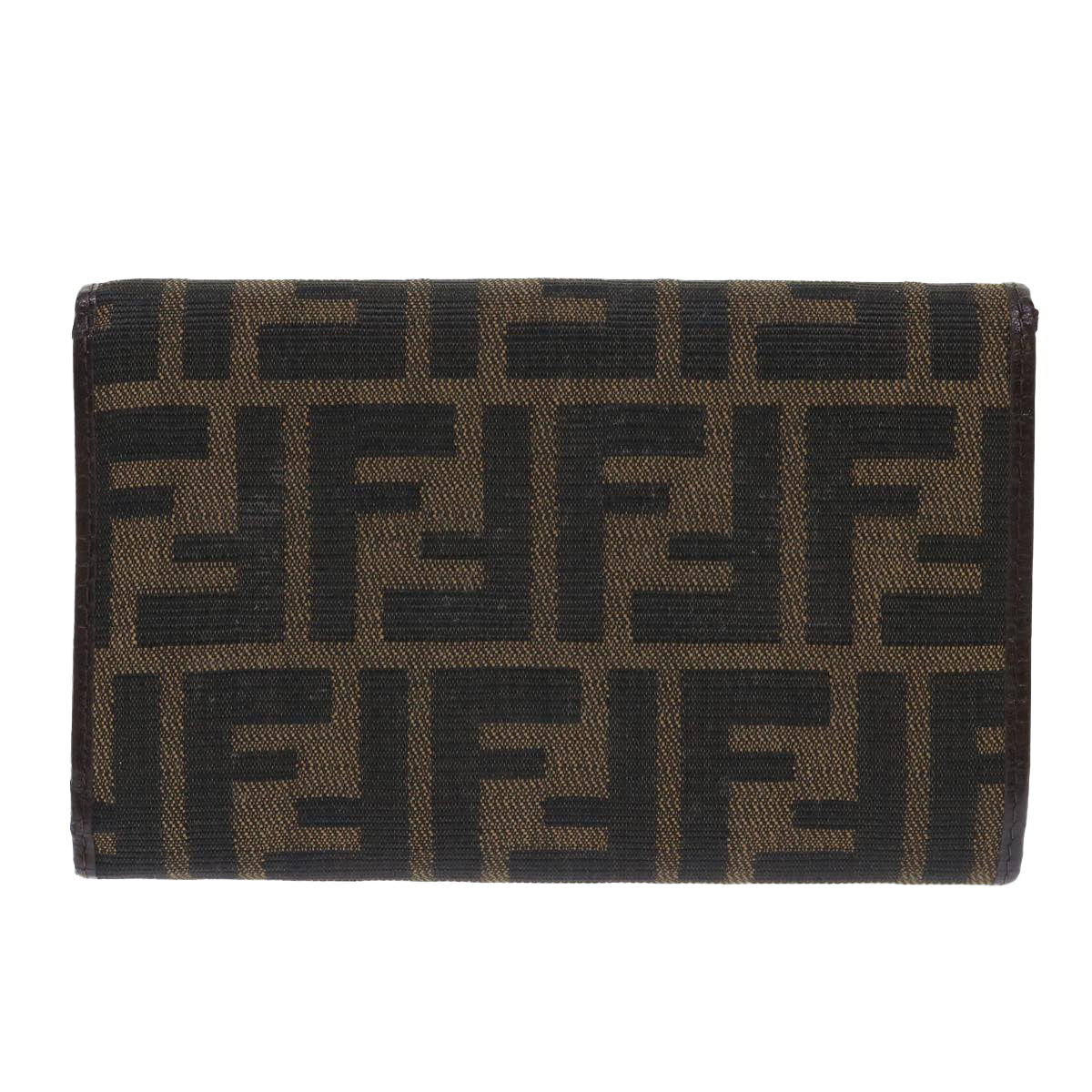 FENDI Zucca Canvas Wallet Black Brown Auth 50751