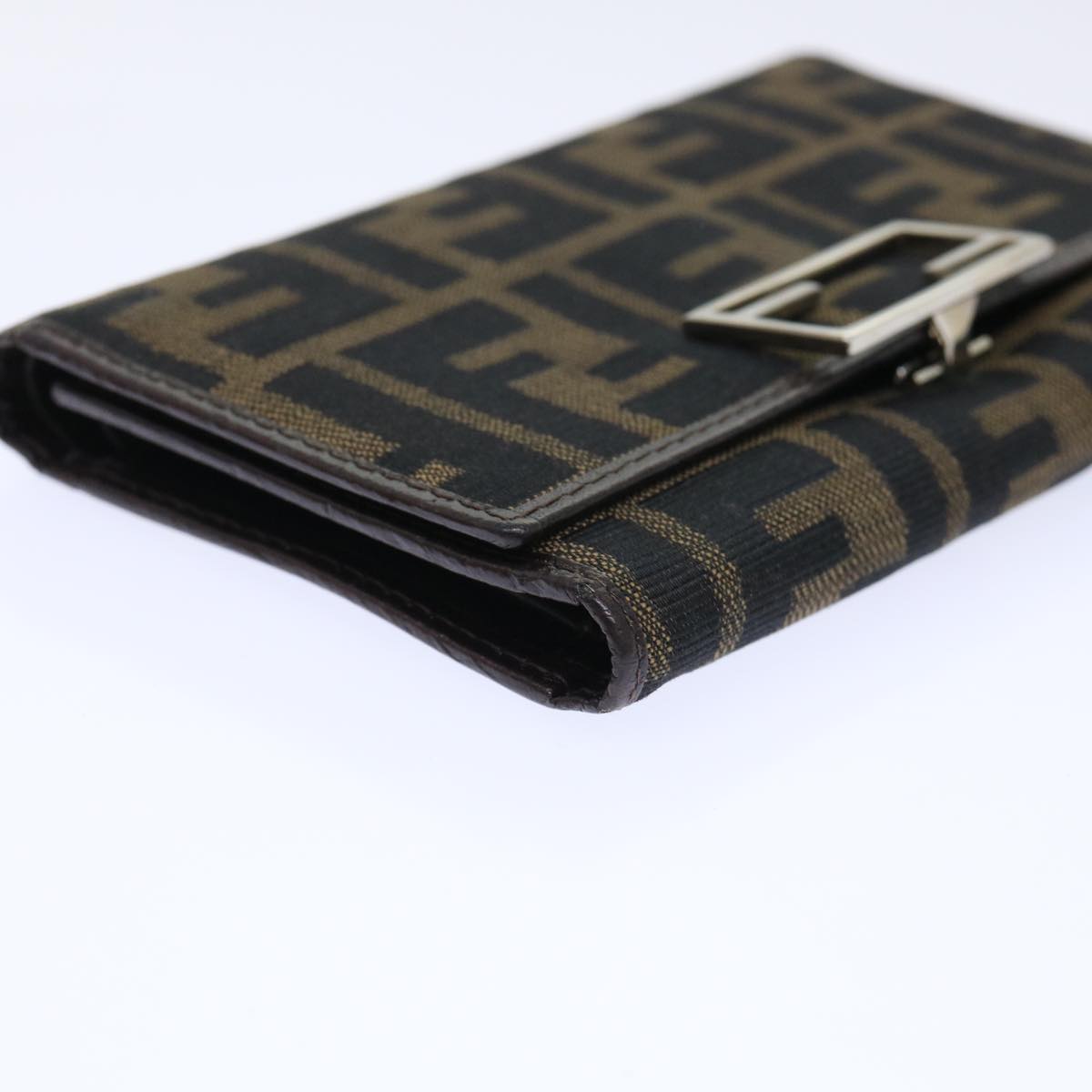 FENDI Zucca Canvas Wallet Black Brown Auth 50751