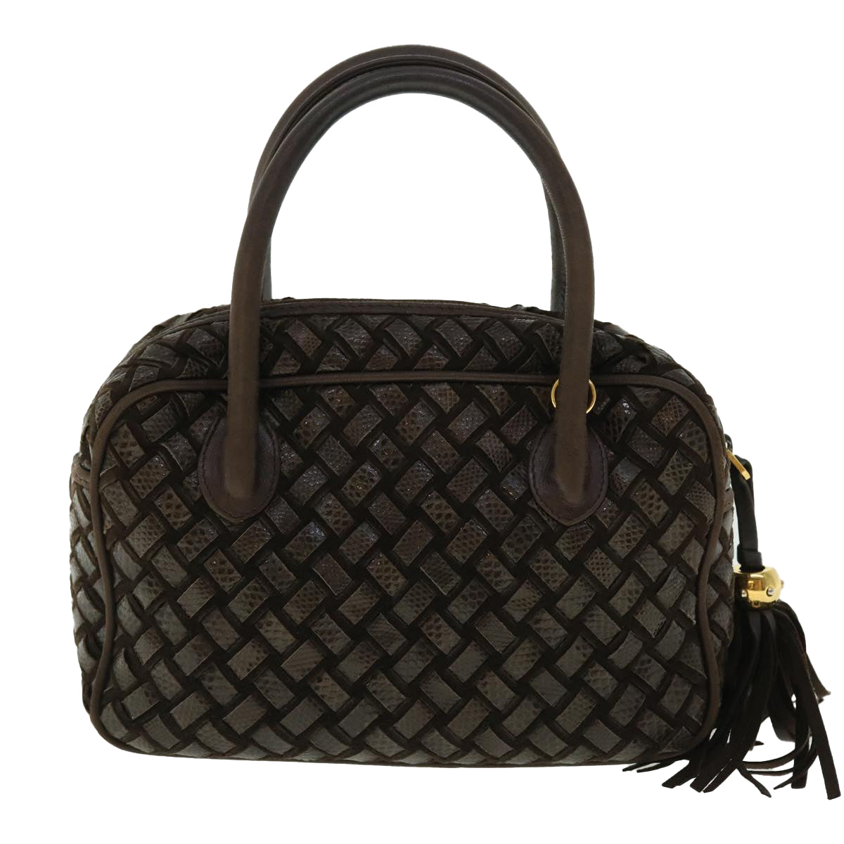 BALLY Quilted Hand Bag Leather Brown Auth 50769