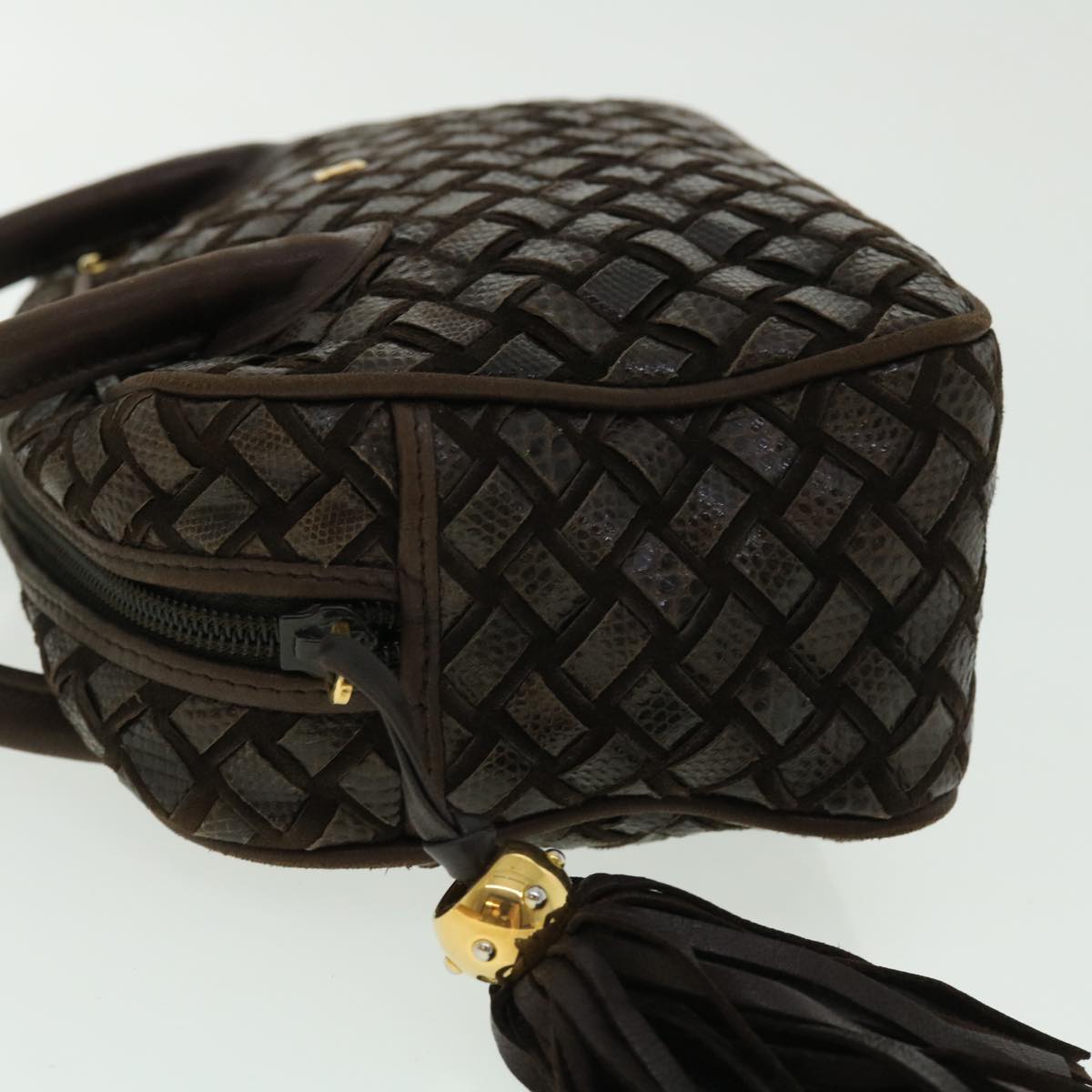 BALLY Quilted Hand Bag Leather Brown Auth 50769