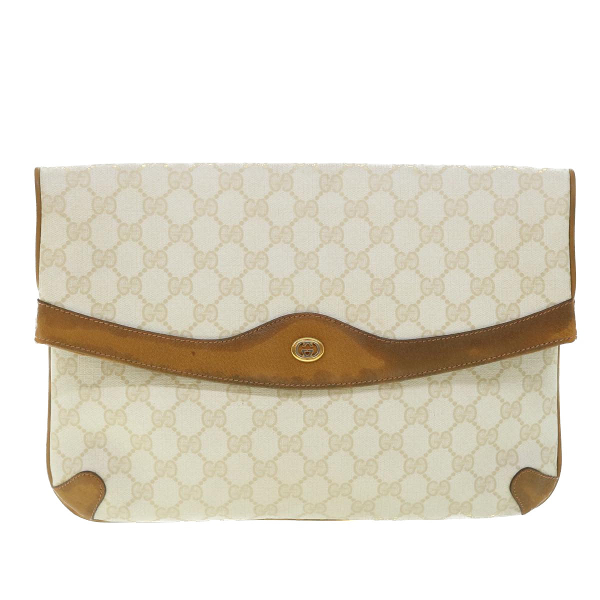 GUCCI GG Canvas Clutch Bag PVC Leather White 156.02.075 Auth 50774