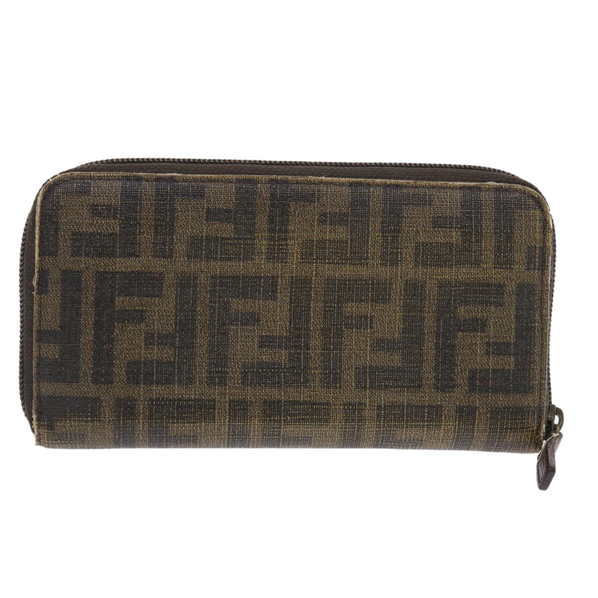 FENDI Zucca Canvas Long Wallet Black Brown Auth 50814