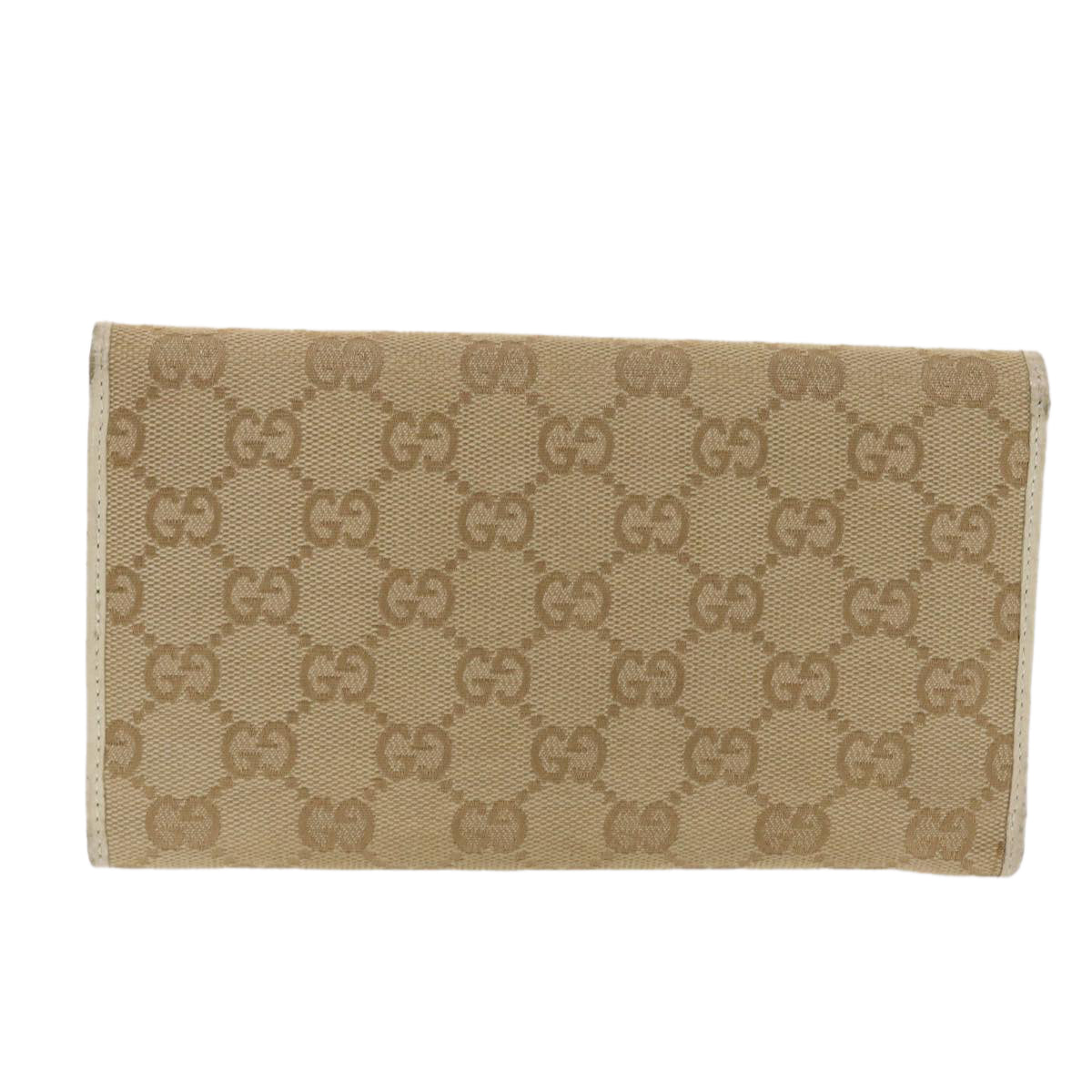 GUCCI GG Canvas Long Wallet Beige 257303 Auth 50817