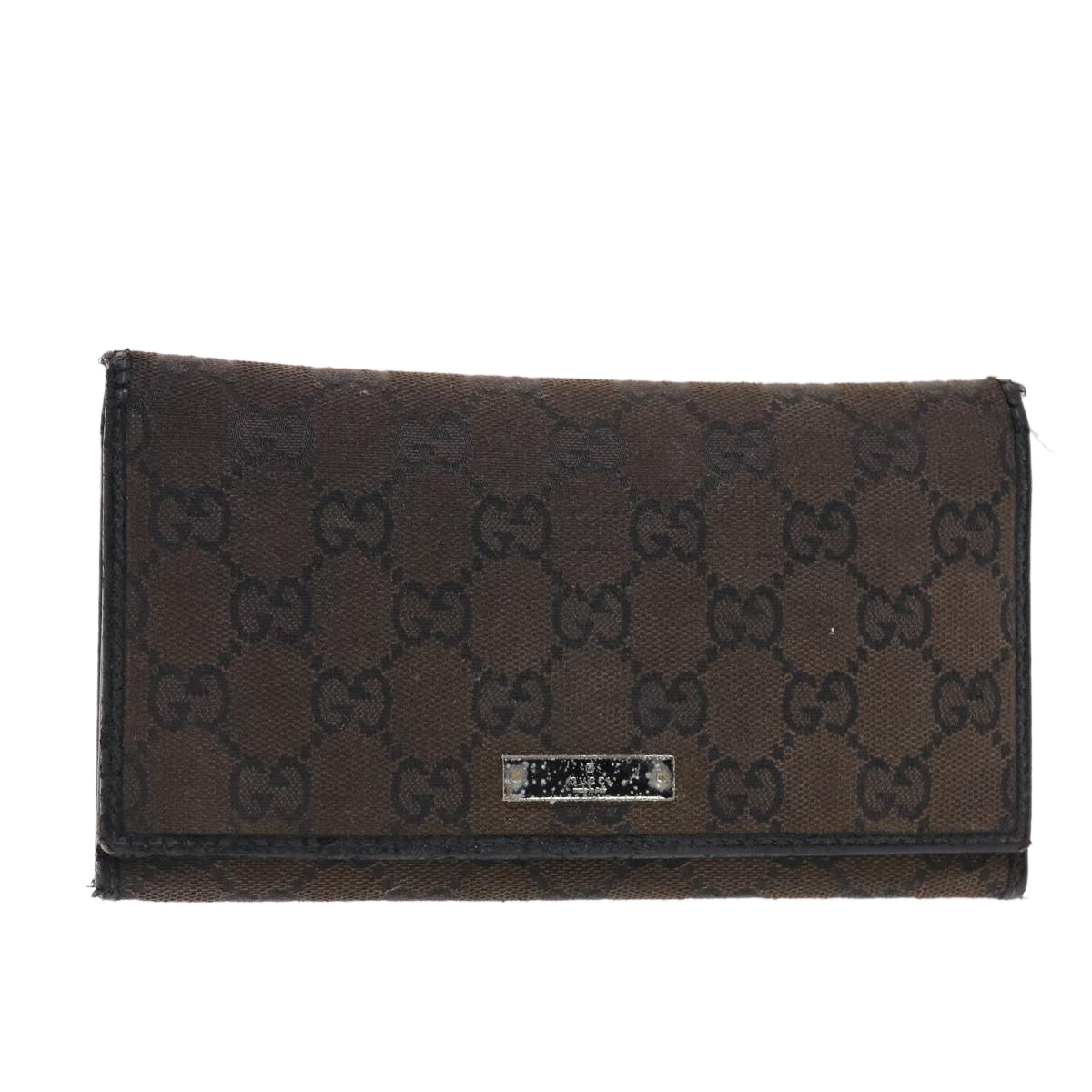 GUCCI GG Canvas Long Wallet Black 244946 Auth 50818