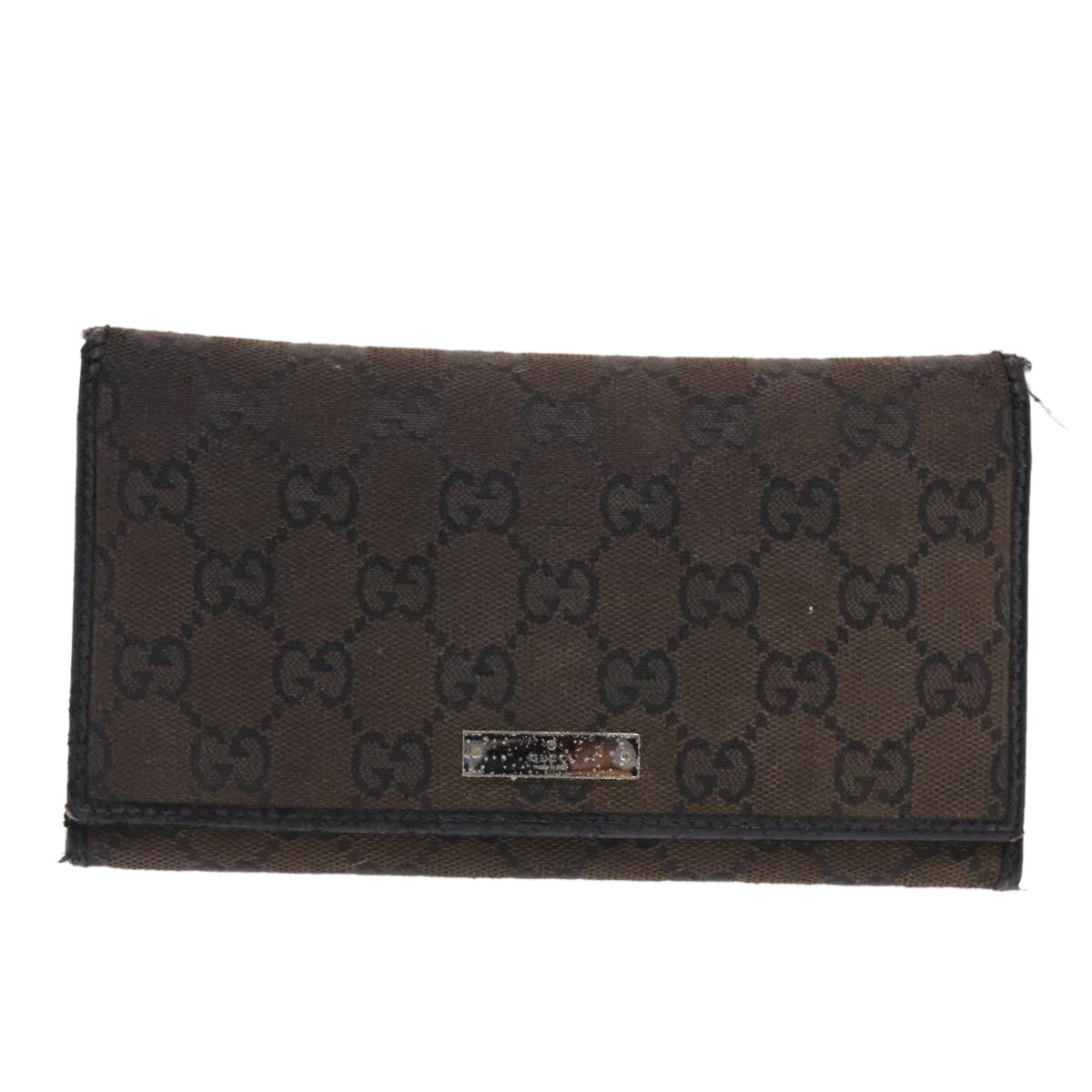 GUCCI GG Canvas Long Wallet Black 244946 Auth 50818