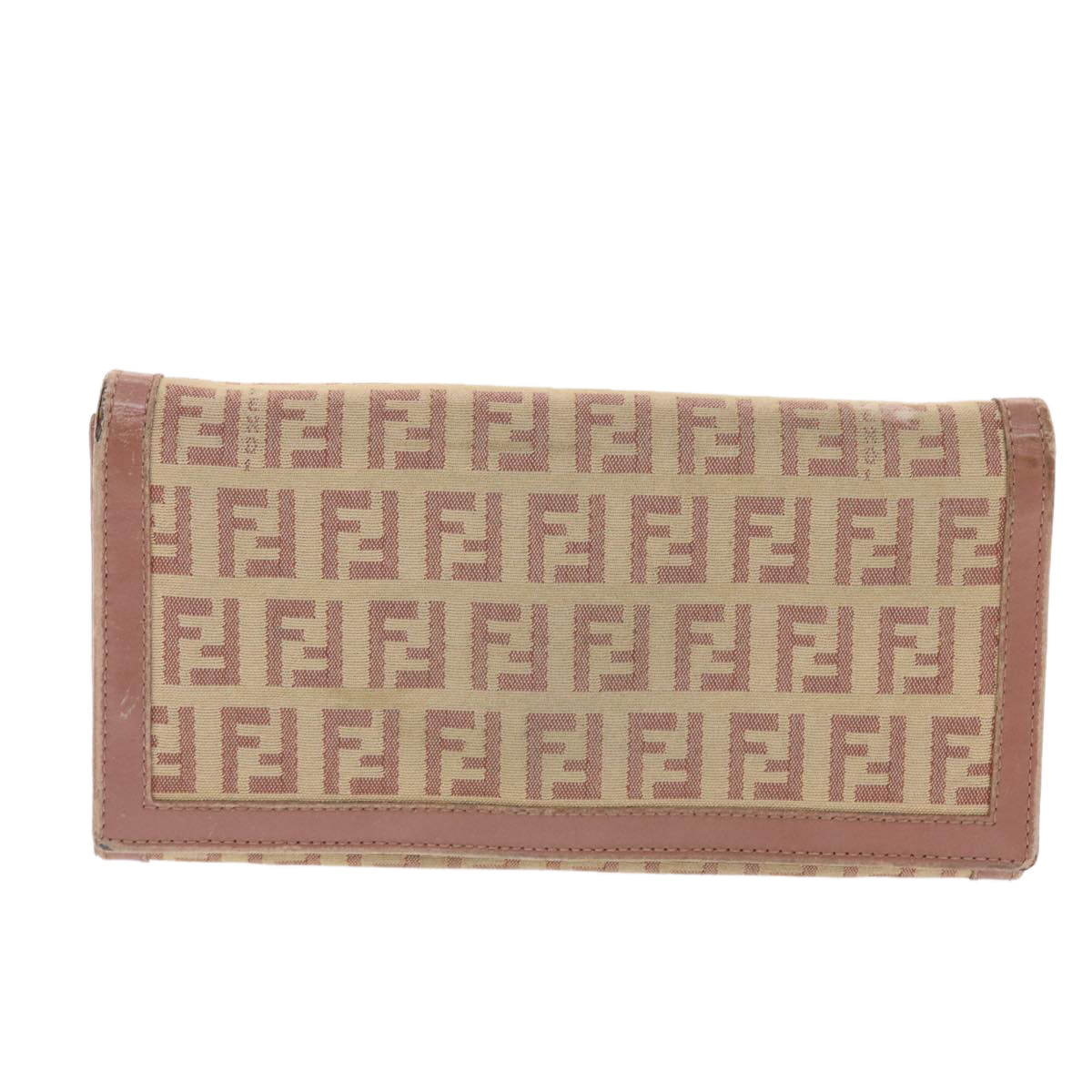 FENDI Zucchino Canvas Long Wallet Pink Auth 50821