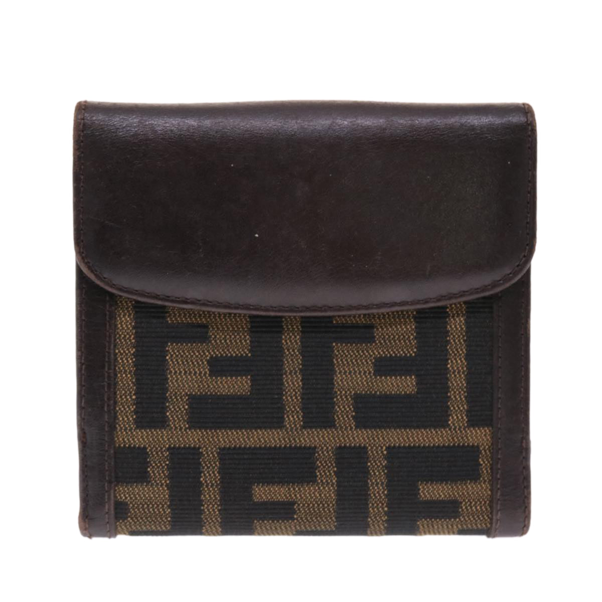 FENDI Zucca Canvas Wallet Black Brown Auth 50832