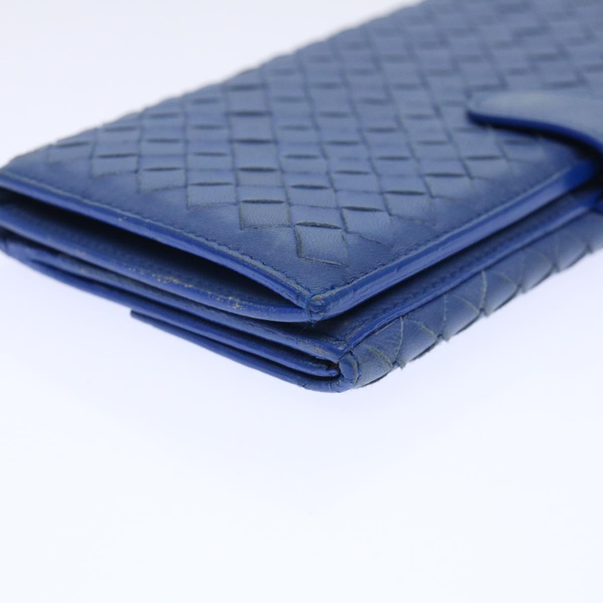 BOTTEGA VENETA INTRECCIATO Long Wallet Leather Blue Auth 50841