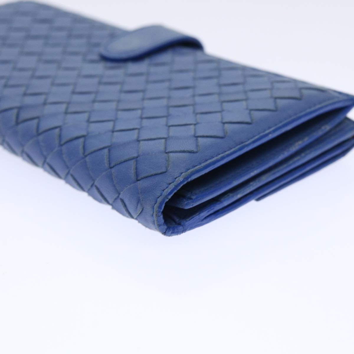 BOTTEGA VENETA INTRECCIATO Long Wallet Leather Blue Auth 50841