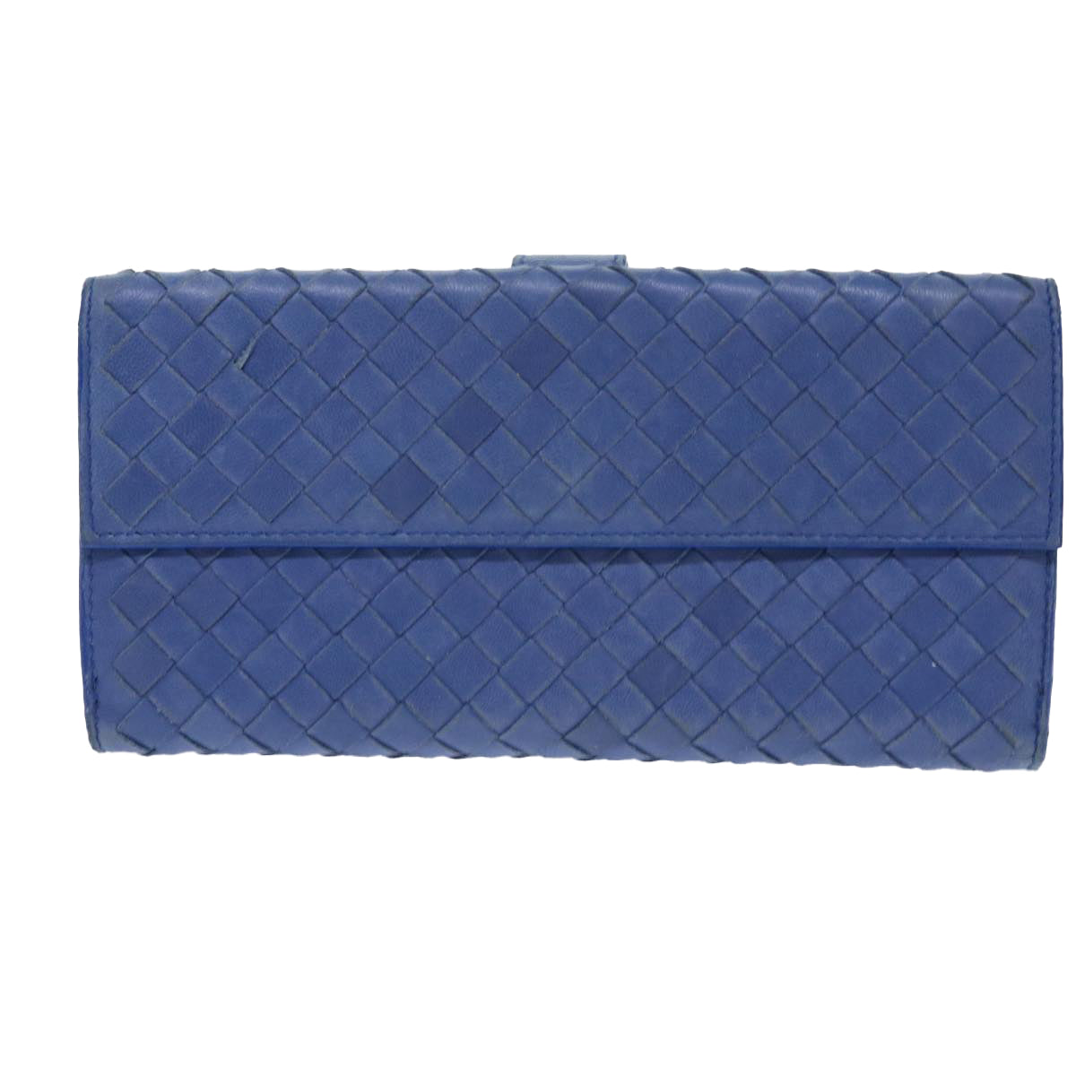 BOTTEGA VENETA INTRECCIATO Long Wallet Leather Blue Auth 50841