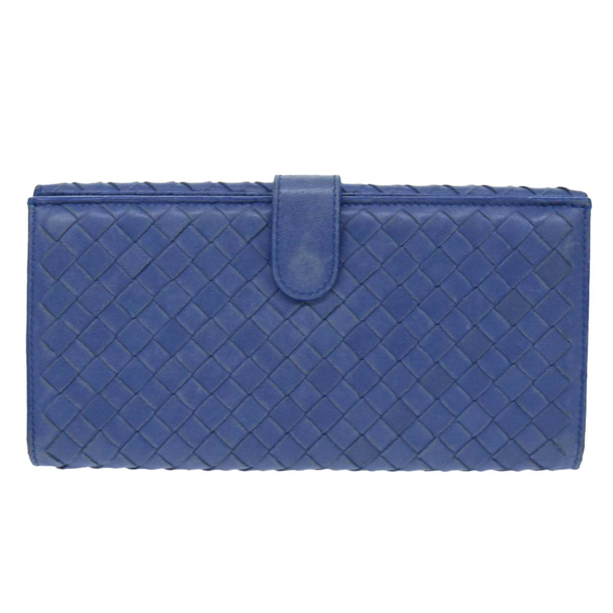 BOTTEGA VENETA INTRECCIATO Long Wallet Leather Blue Auth 50841