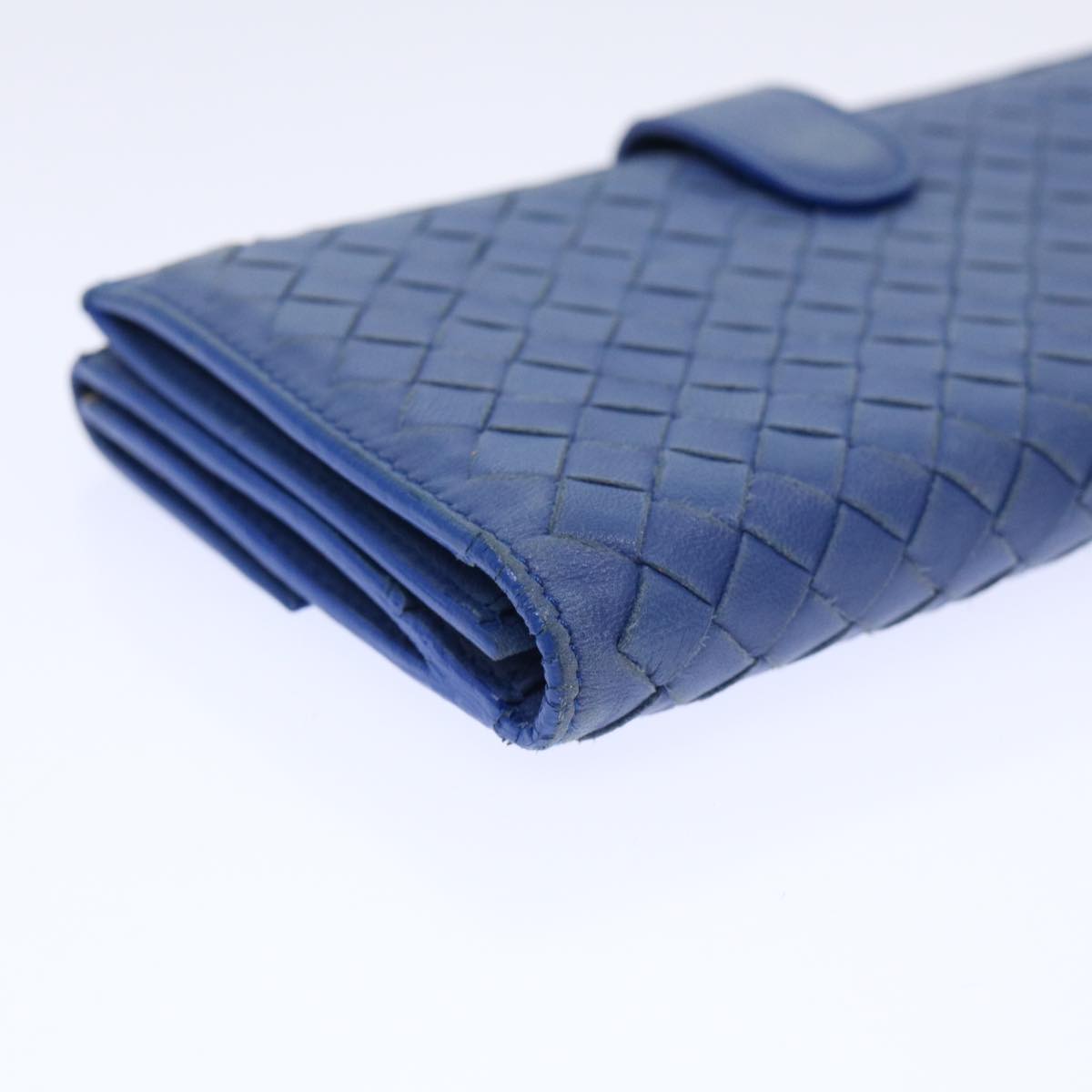 BOTTEGA VENETA INTRECCIATO Long Wallet Leather Blue Auth 50841