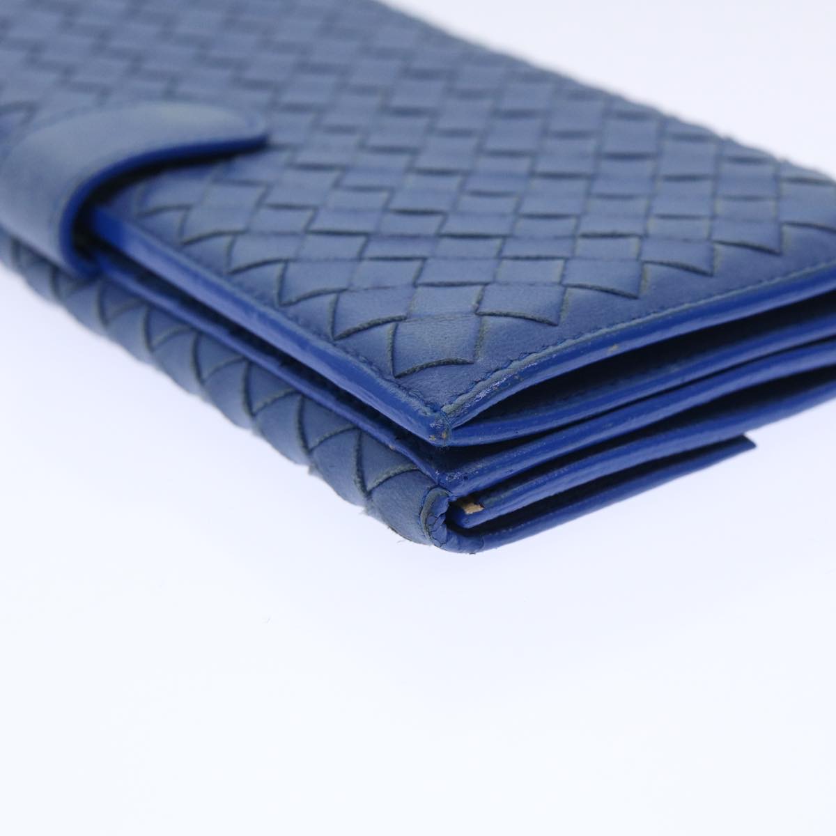 BOTTEGA VENETA INTRECCIATO Long Wallet Leather Blue Auth 50841