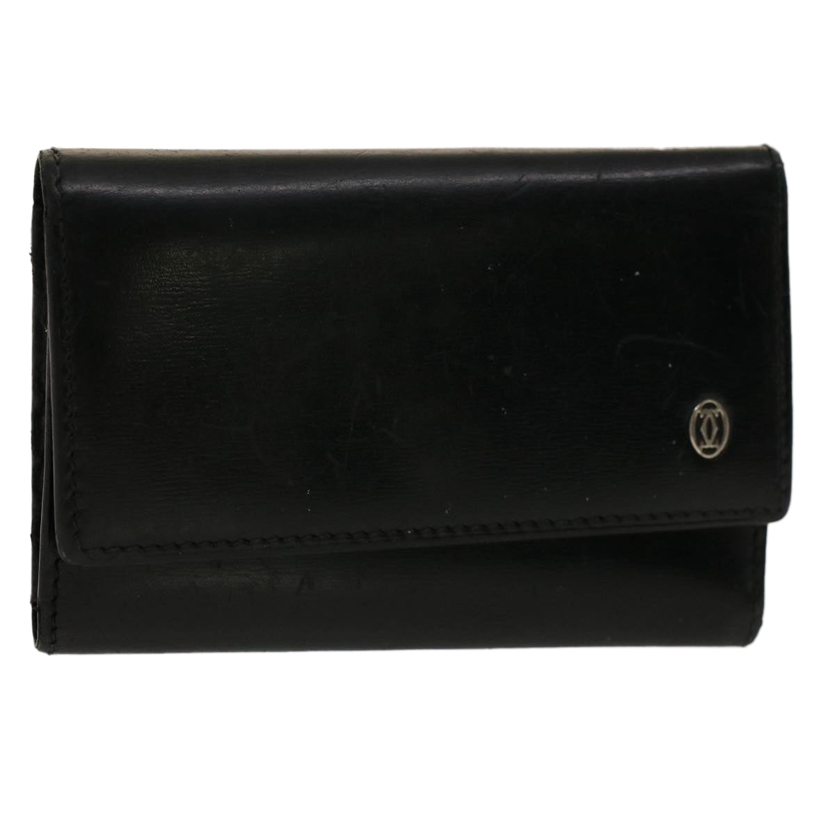 CARTIER Key Case Leather Black Auth 50844