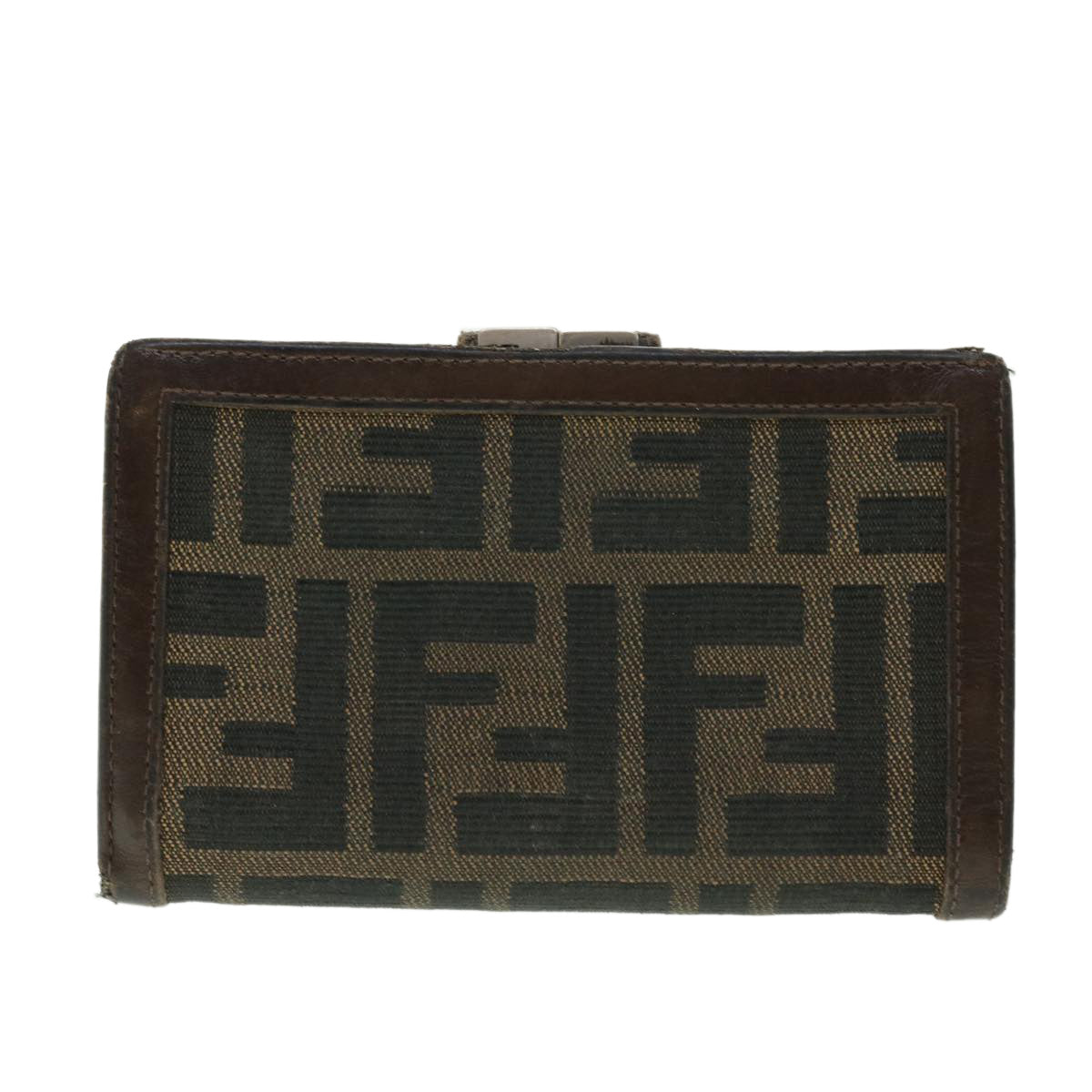 FENDI Zucca Canvas Wallet Black Brown Auth 50849