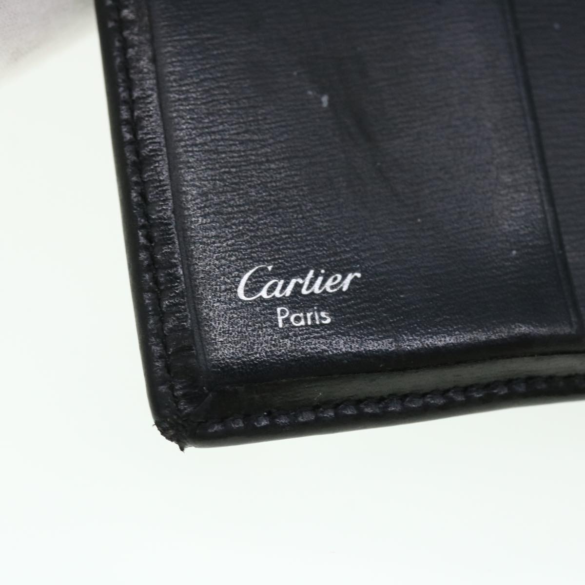 CARTIER Wallet Leather Black Auth 50851