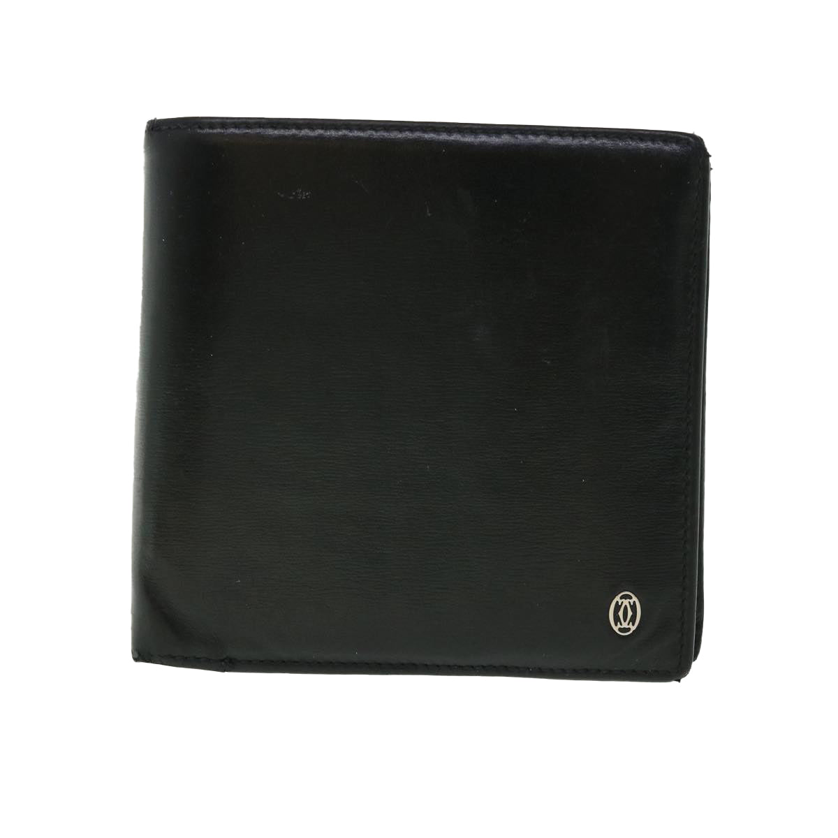 CARTIER Wallet Leather Black Auth 50851