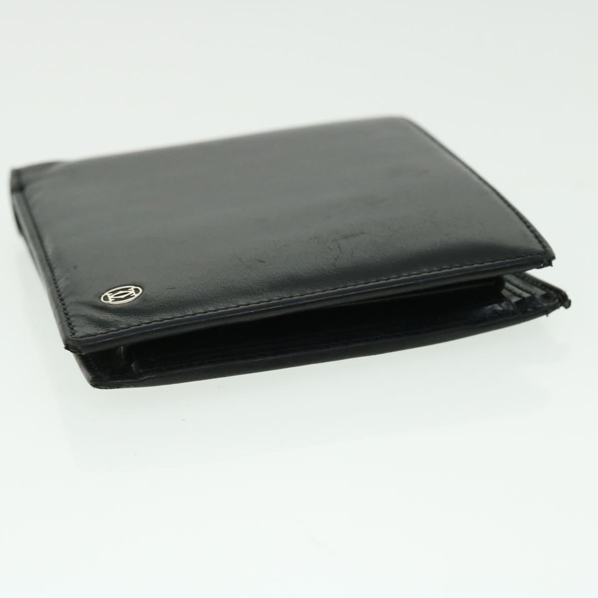 CARTIER Wallet Leather Black Auth 50851