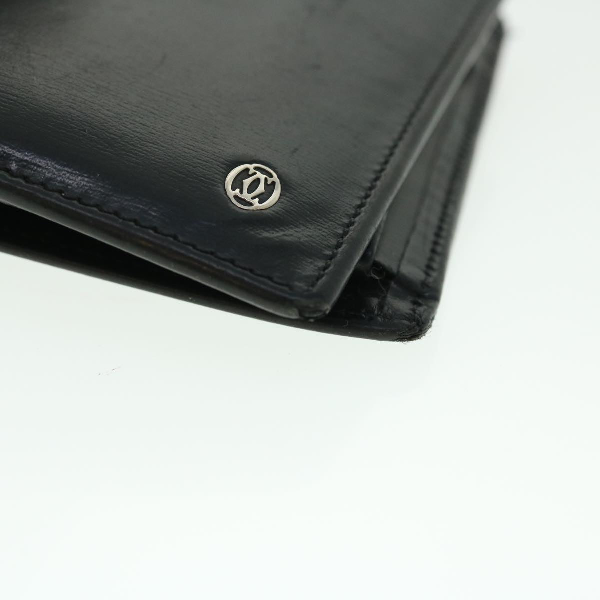 CARTIER Wallet Leather Black Auth 50851