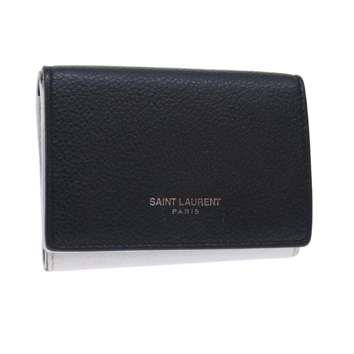 SAINT LAURENT Coin Purse Leather White Black Auth 50852