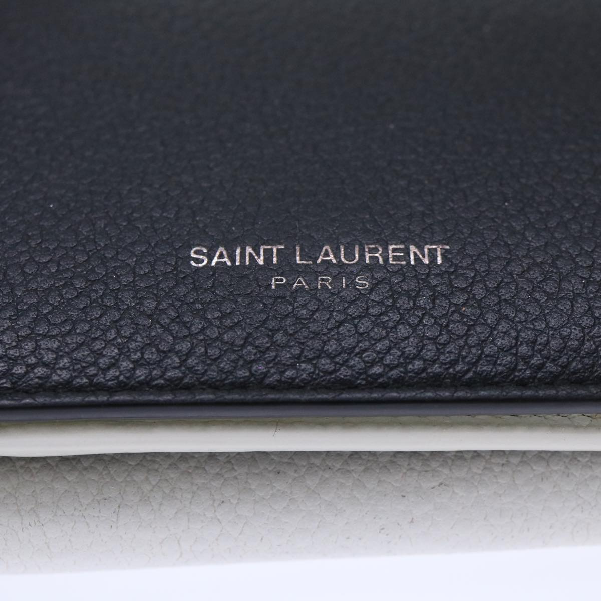 SAINT LAURENT Coin Purse Leather White Black Auth 50852